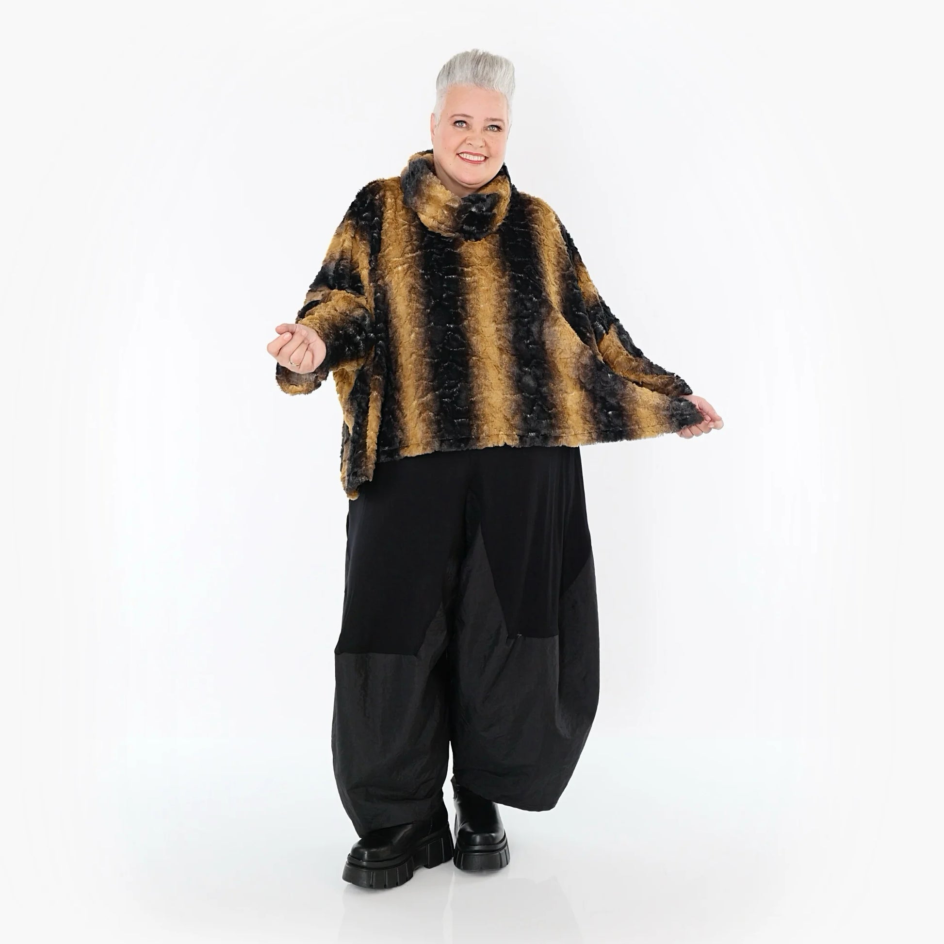  AKH Fashion Bigshirt in kastiger Form, aus Polyester, 1565.03019, Schwarz/Senf, Schick