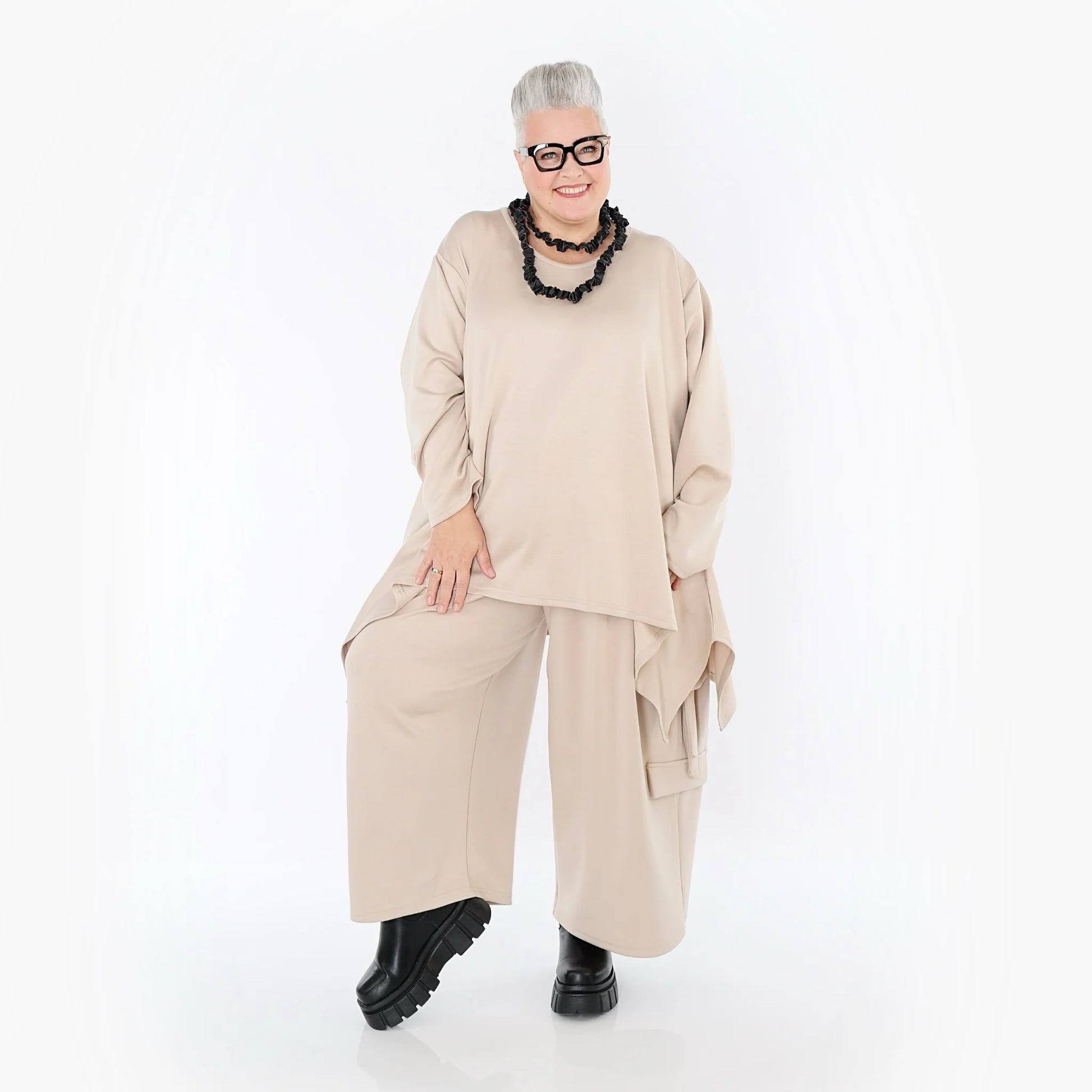  A-Form Bigshirt von AKH Fashion aus Viskose, 1566.06809, Beige, Ausgefallen, Zeitlos, Schick