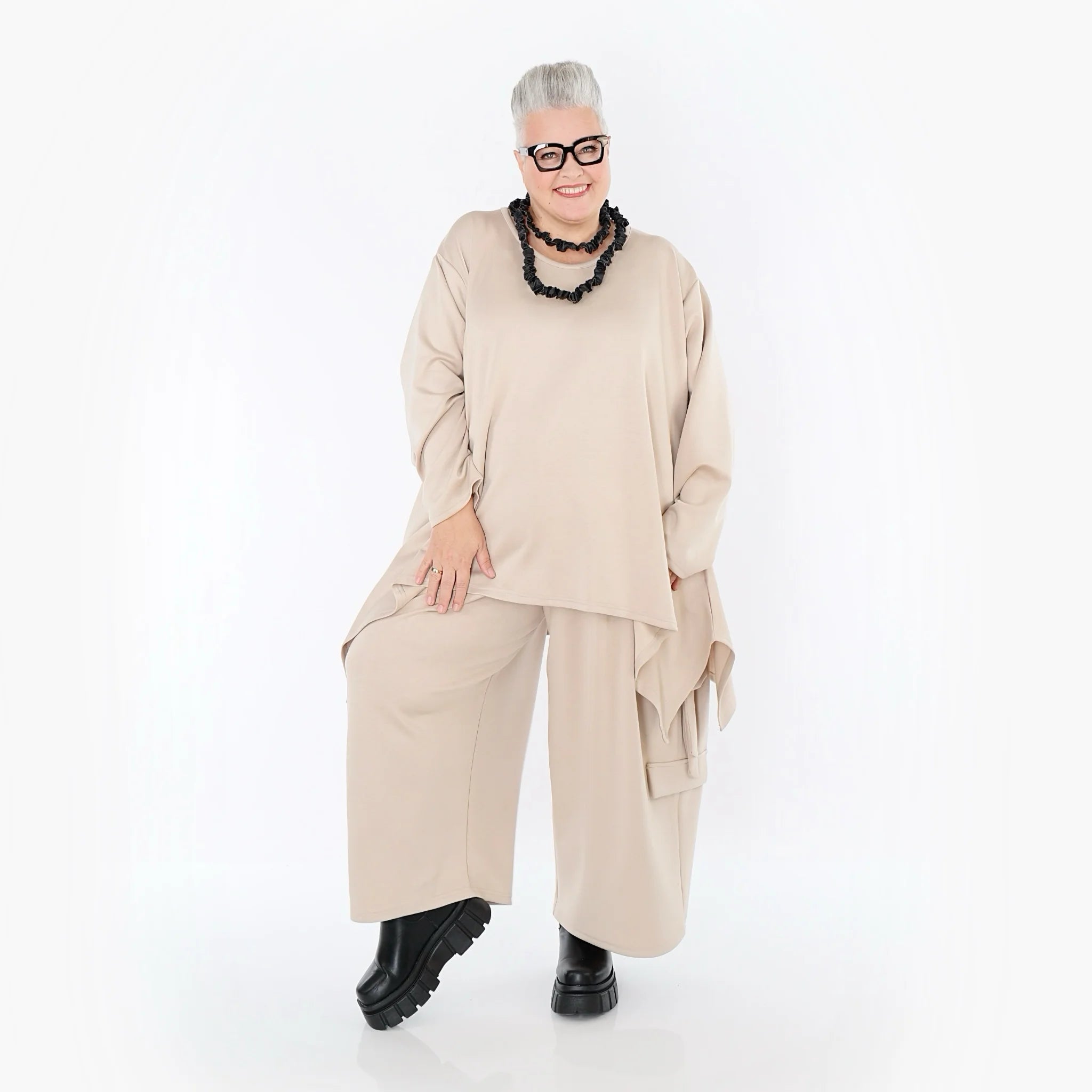  A-Form Bigshirt von AKH Fashion aus Viskose, 1566.06809, Beige, Ausgefallen, Zeitlos, Schick