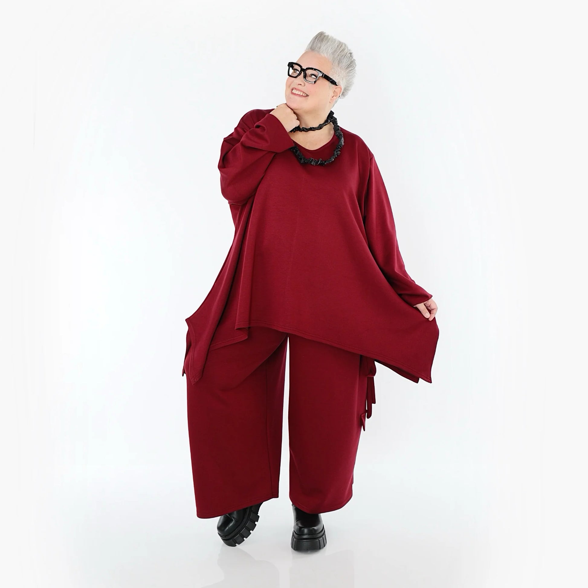  A-Form Bigshirt von AKH Fashion aus Viskose, 1566.06809, Weinrot, Ausgefallen, Zeitlos