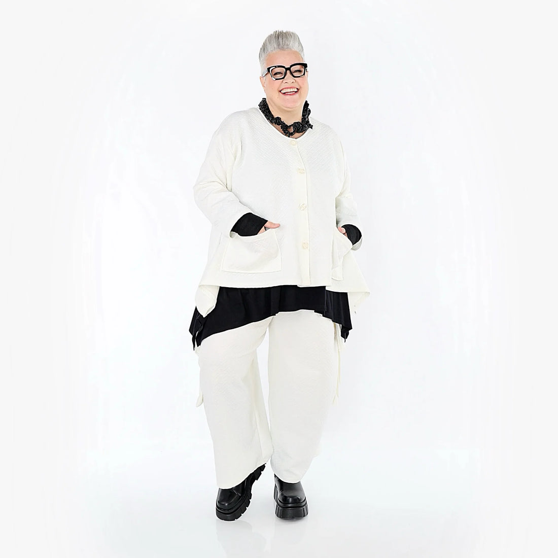  A-Form Jacke von AKH Fashion aus Baumwolle, 1567.00118, Weiß, ZickZack, Ausgefallen