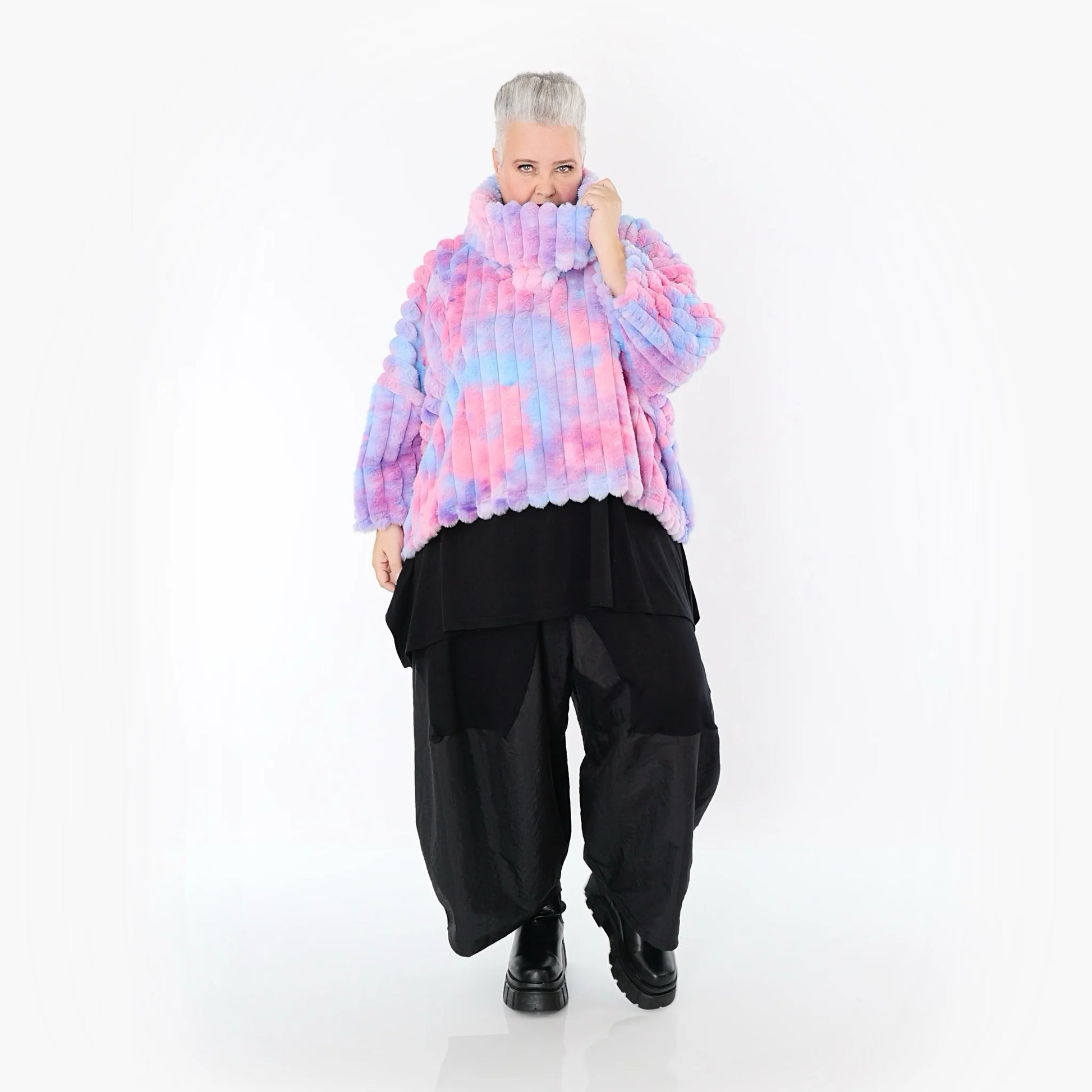  AKH Fashion Bigshirt in kastiger Form, aus Polyester, 1568.03090, Mehrfarbig, Blockstreifen