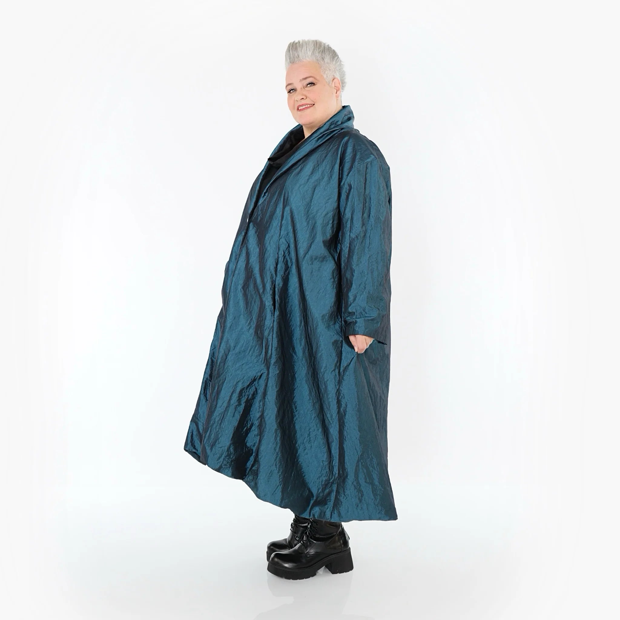  A-Form Mantel von AKH Premium aus Viskose, P106167, Petrol, Ausgefallen, Zeitlos, Schick