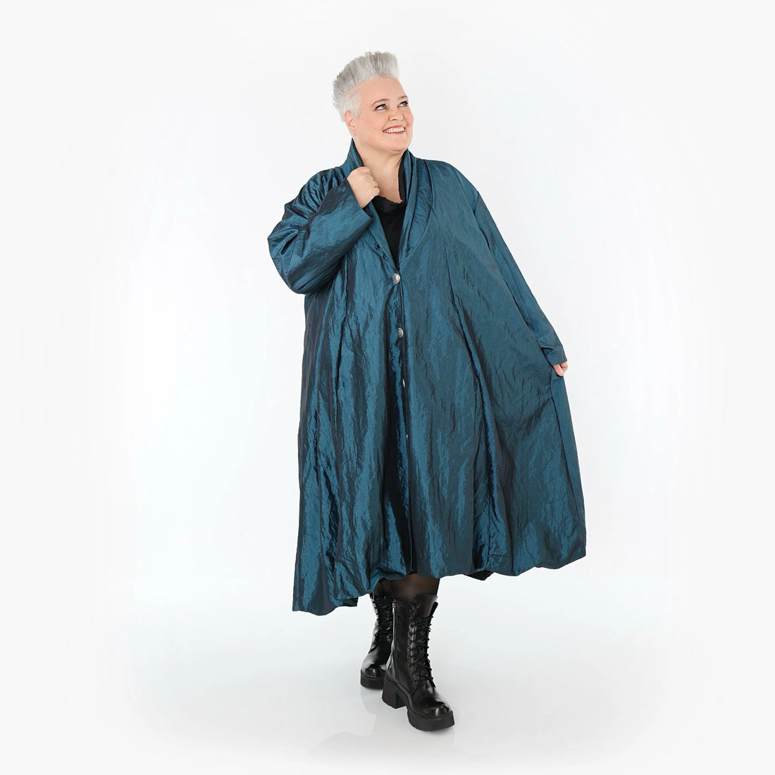  A-Form Mantel von AKH Premium aus Viskose, P106167, Petrol, Ausgefallen, Zeitlos, Schick
