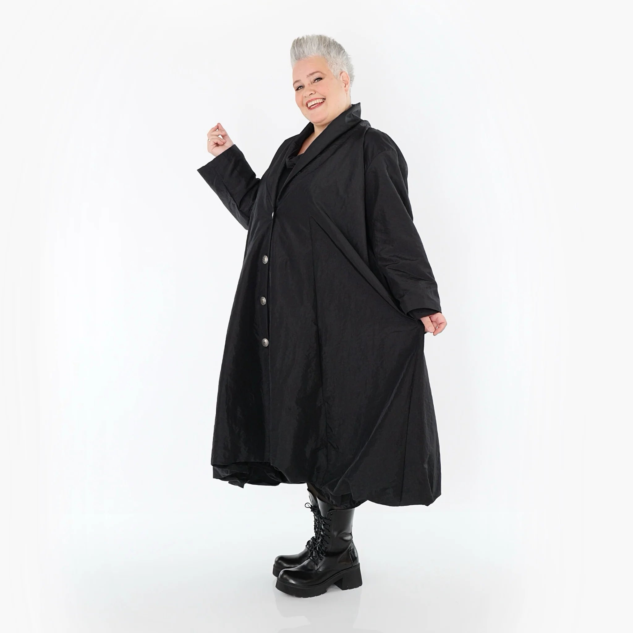  A-Form Mantel von AKH Premium aus Viskose, P106167, Schwarz, Ausgefallen, Zeitlos, Schick