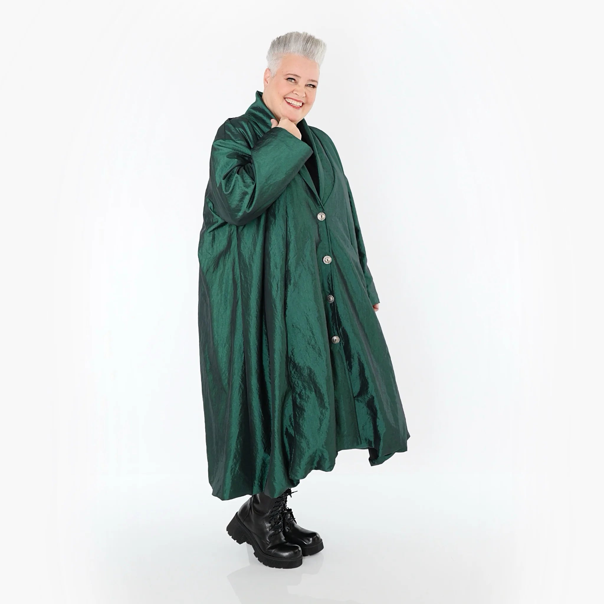  A-Form Mantel von AKH Premium aus Viskose, P106167, Smaragd, Ausgefallen, Zeitlos, Schick