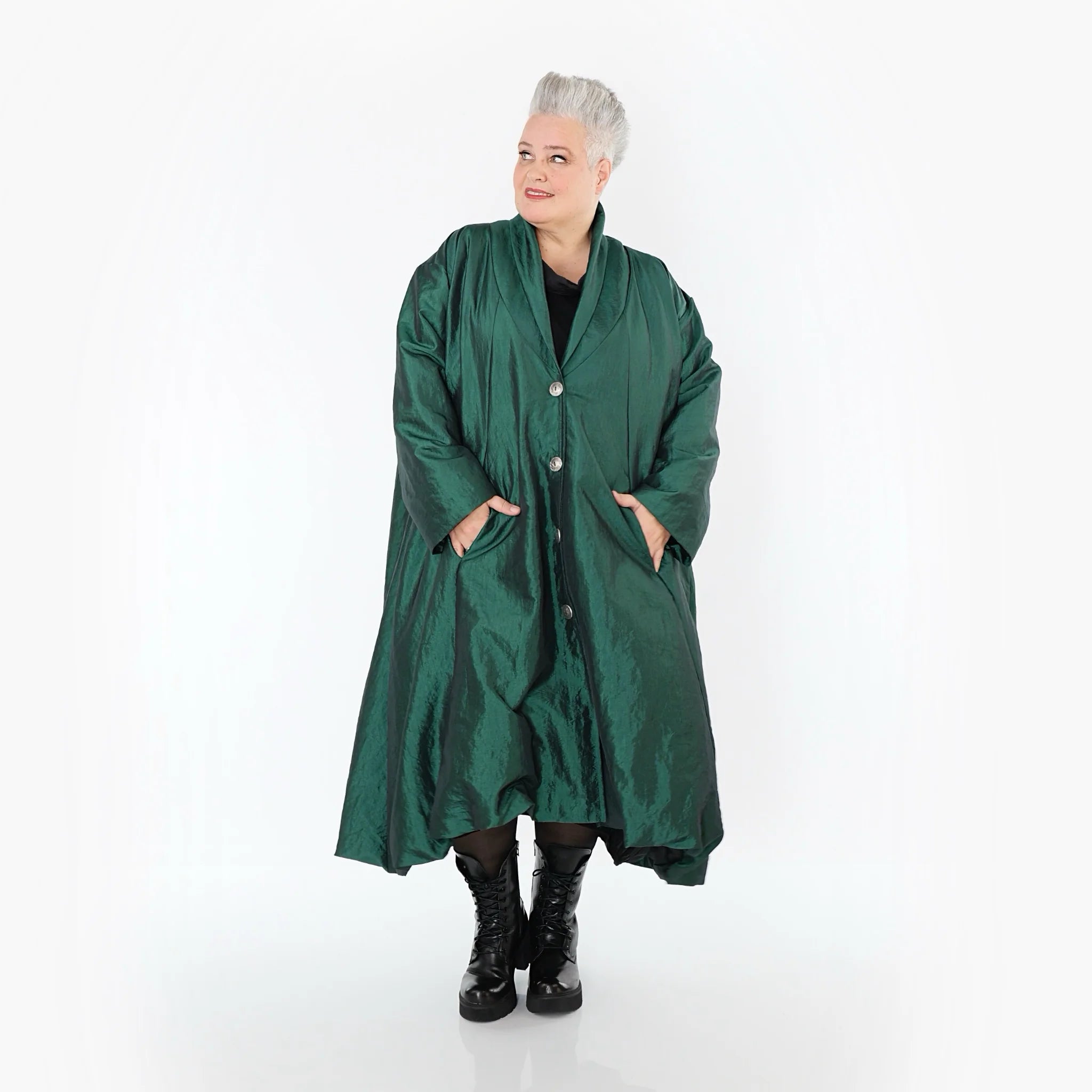  A-Form Mantel von AKH Premium aus Viskose, P106167, Smaragd, Ausgefallen, Zeitlos, Schick