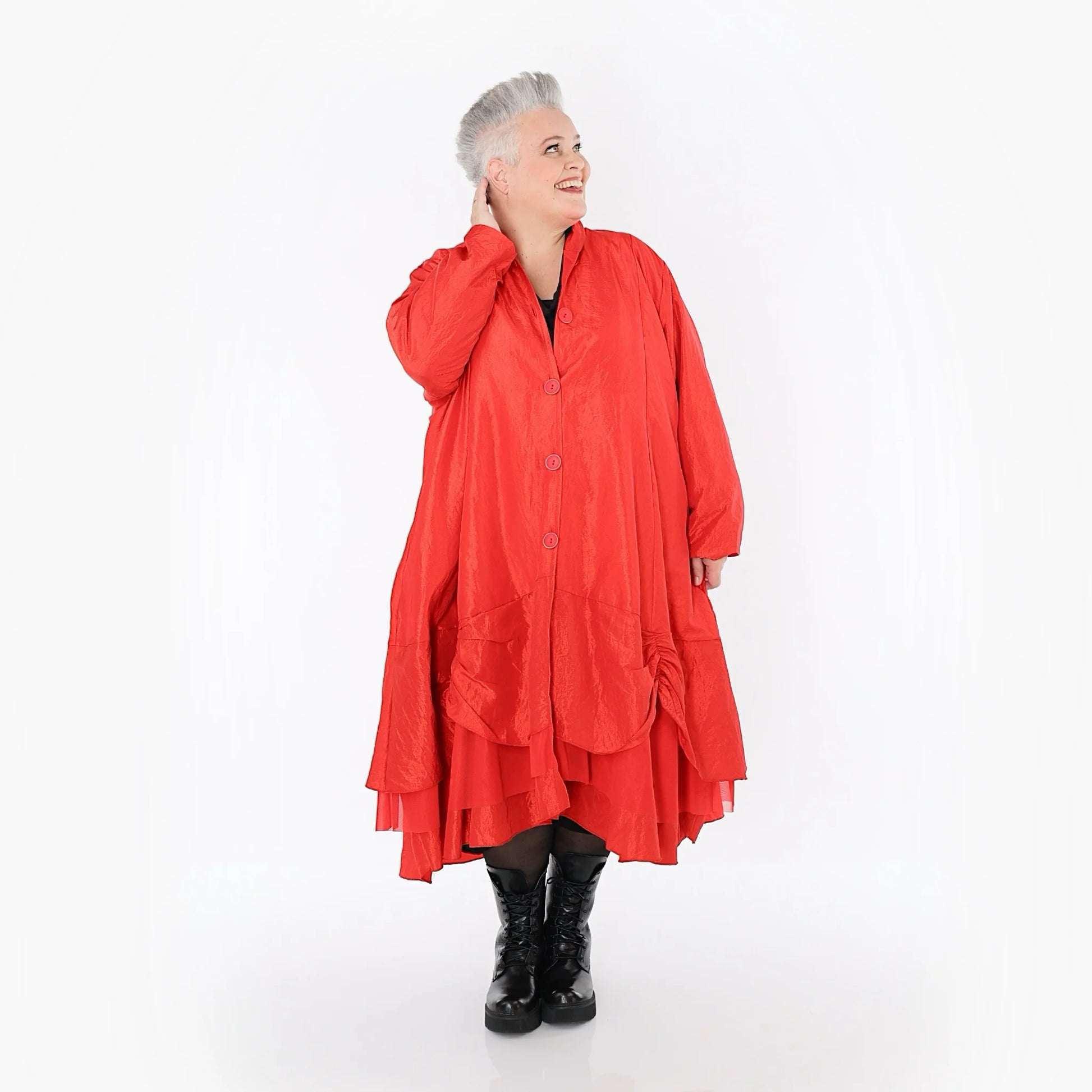  A-Form Mantel von AKH Premium aus Viskose, P106959, Rot, Ausgefallen, Zeitlos, Schick