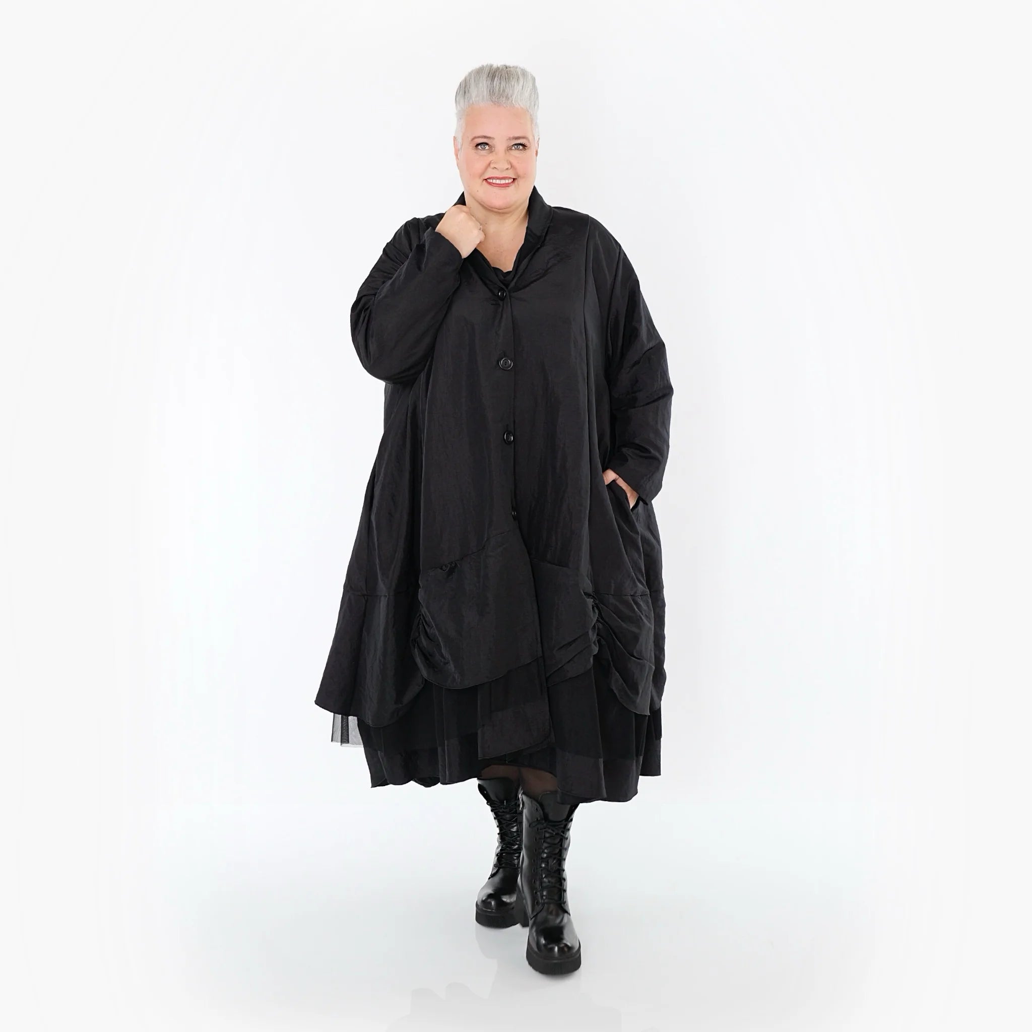  A-Form Mantel von AKH Premium aus Viskose, P106959, Schwarz, Ausgefallen, Zeitlos, Schick