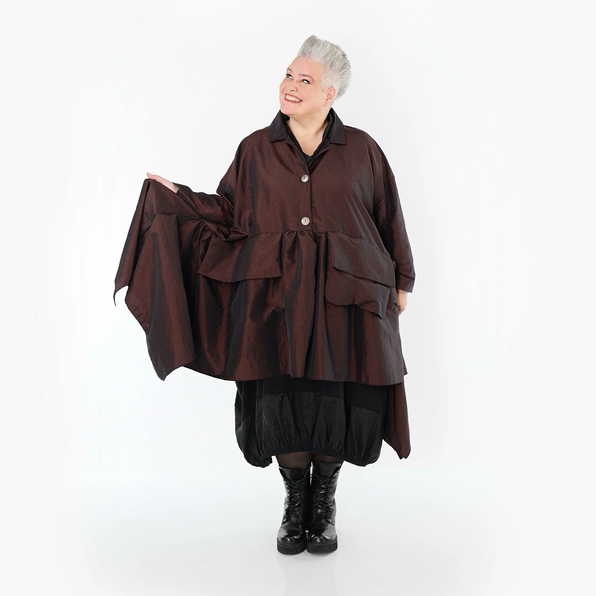  A-Form Jacke von AKH Premium aus Viskose, P107147, Braun, Ausgefallen, Zeitlos, Schick