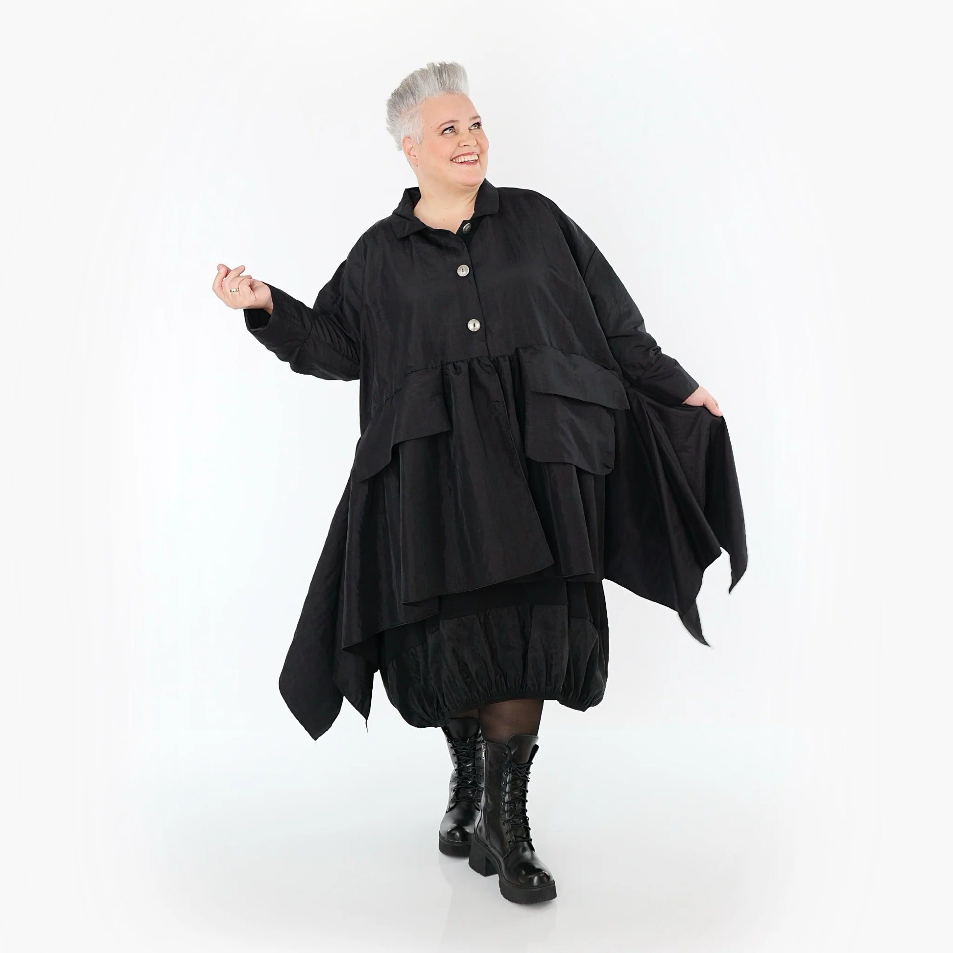  A-Form Jacke von AKH Premium aus Viskose, P107147, Schwarz, Ausgefallen, Zeitlos, Schick