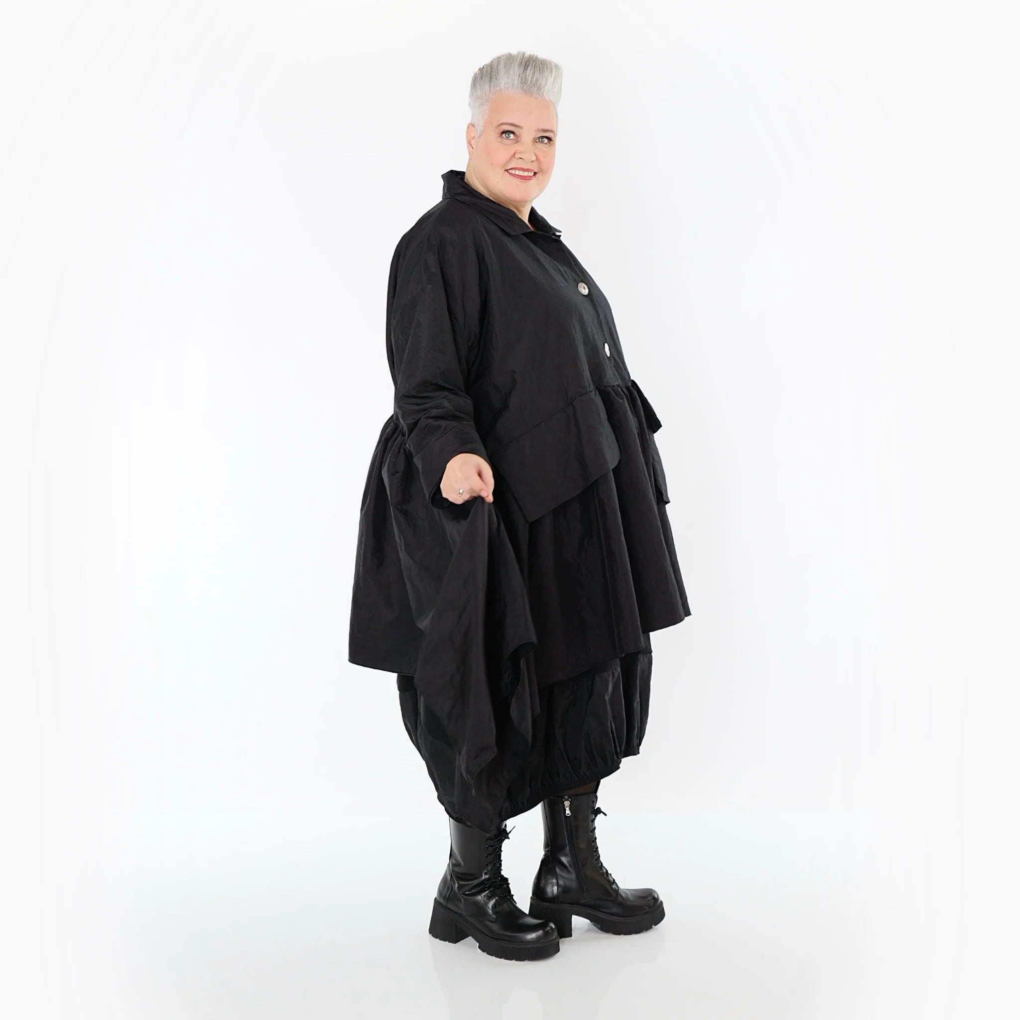  A-Form Jacke von AKH Premium aus Viskose, P107147, Schwarz, Ausgefallen, Zeitlos, Schick