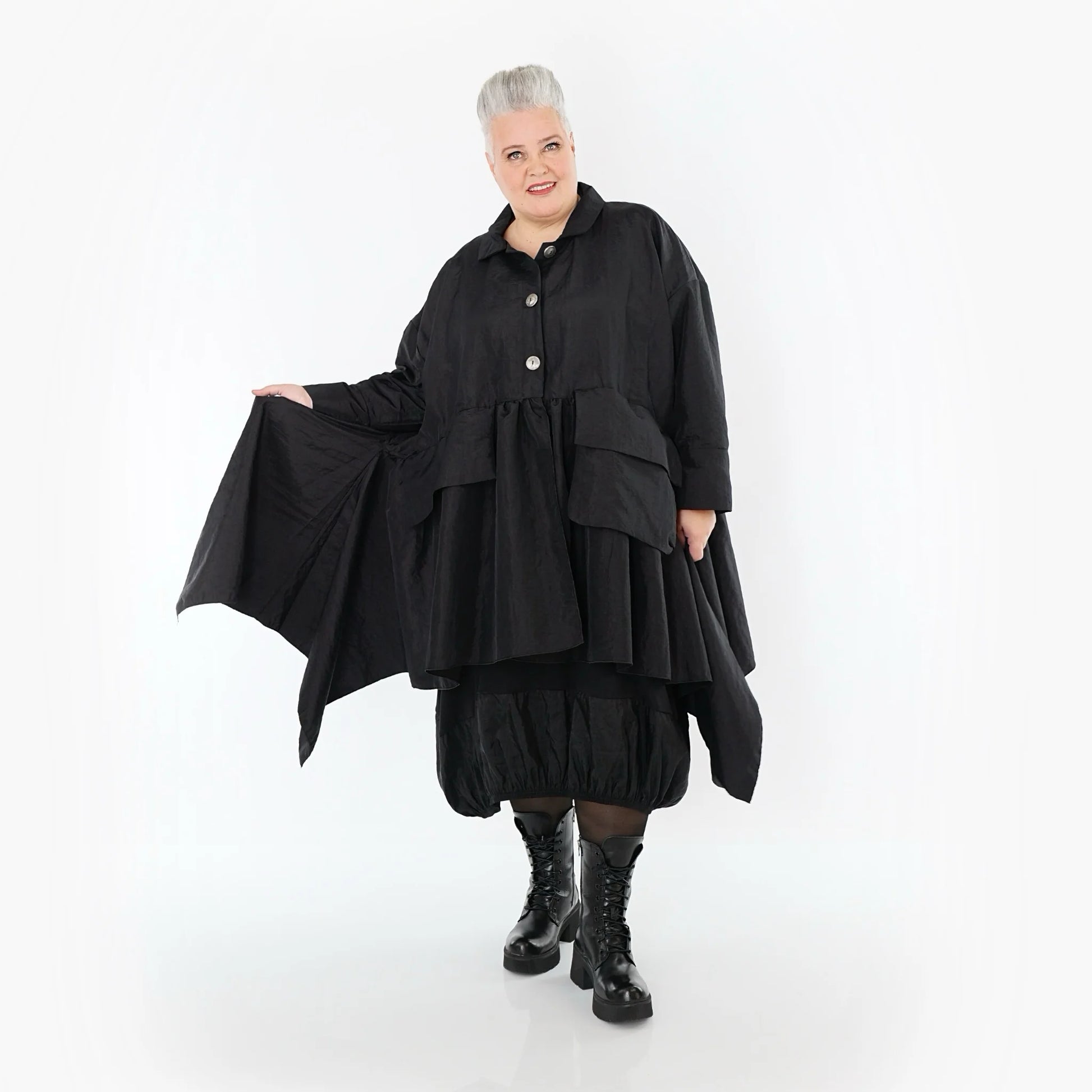  A-Form Jacke von AKH Premium aus Viskose, P107147, Schwarz, Ausgefallen, Zeitlos, Schick