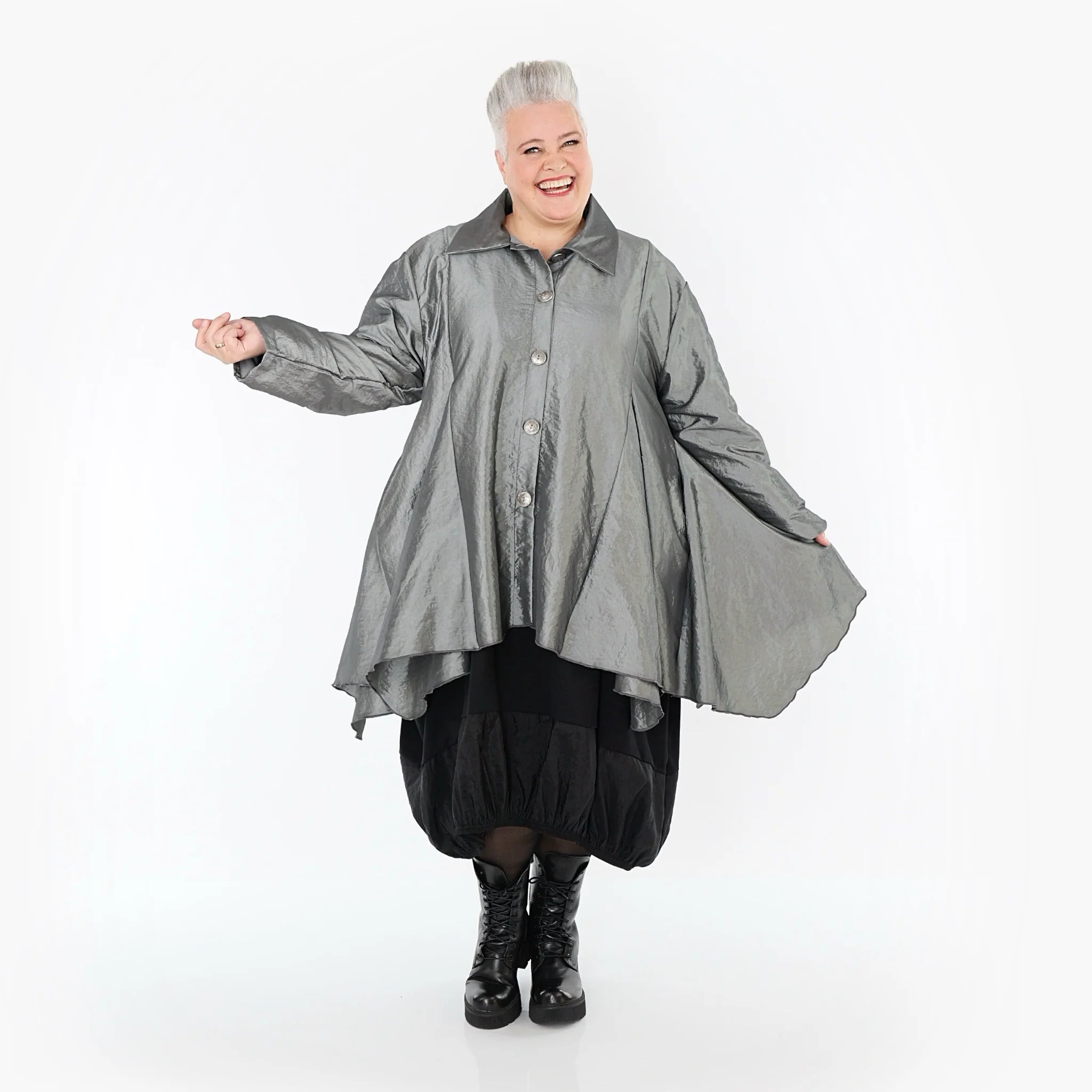  AKH Premium Jacke in Glocken-Form, aus Viskose, P107148, Grau, Ausgefallen, Zeitlos