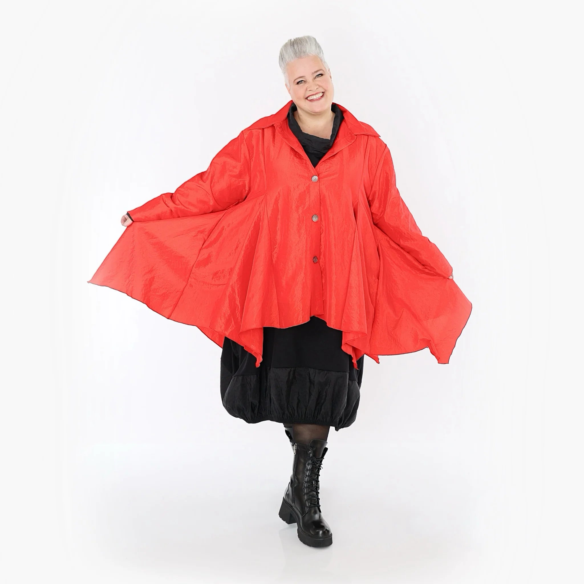  AKH Premium Jacke in Glocken-Form, aus Viskose, P107148, Rot, Ausgefallen, Zeitlos, Schick