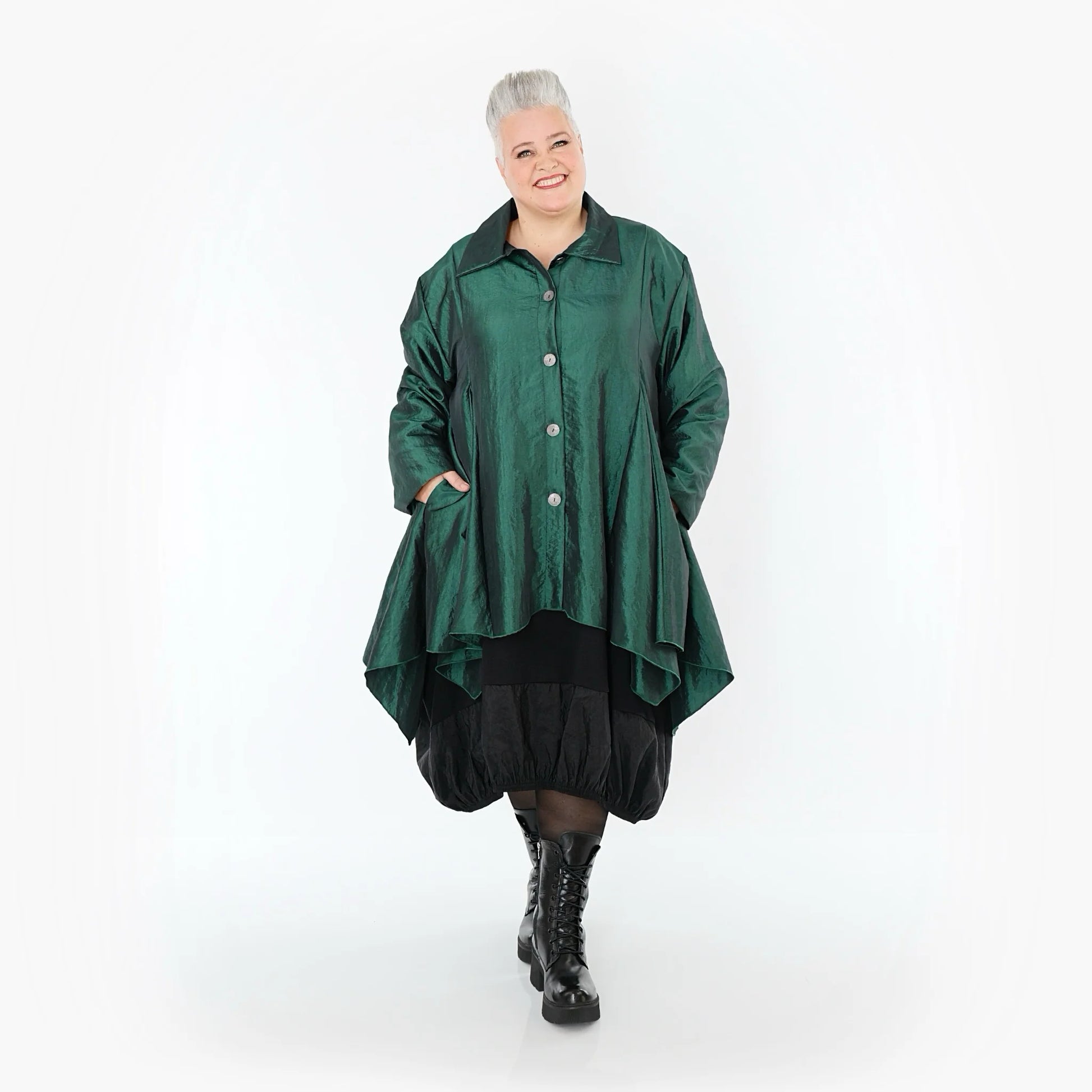  AKH Premium Jacke in Glocken-Form, aus Viskose, P107148, Smaragd, Ausgefallen, Zeitlos