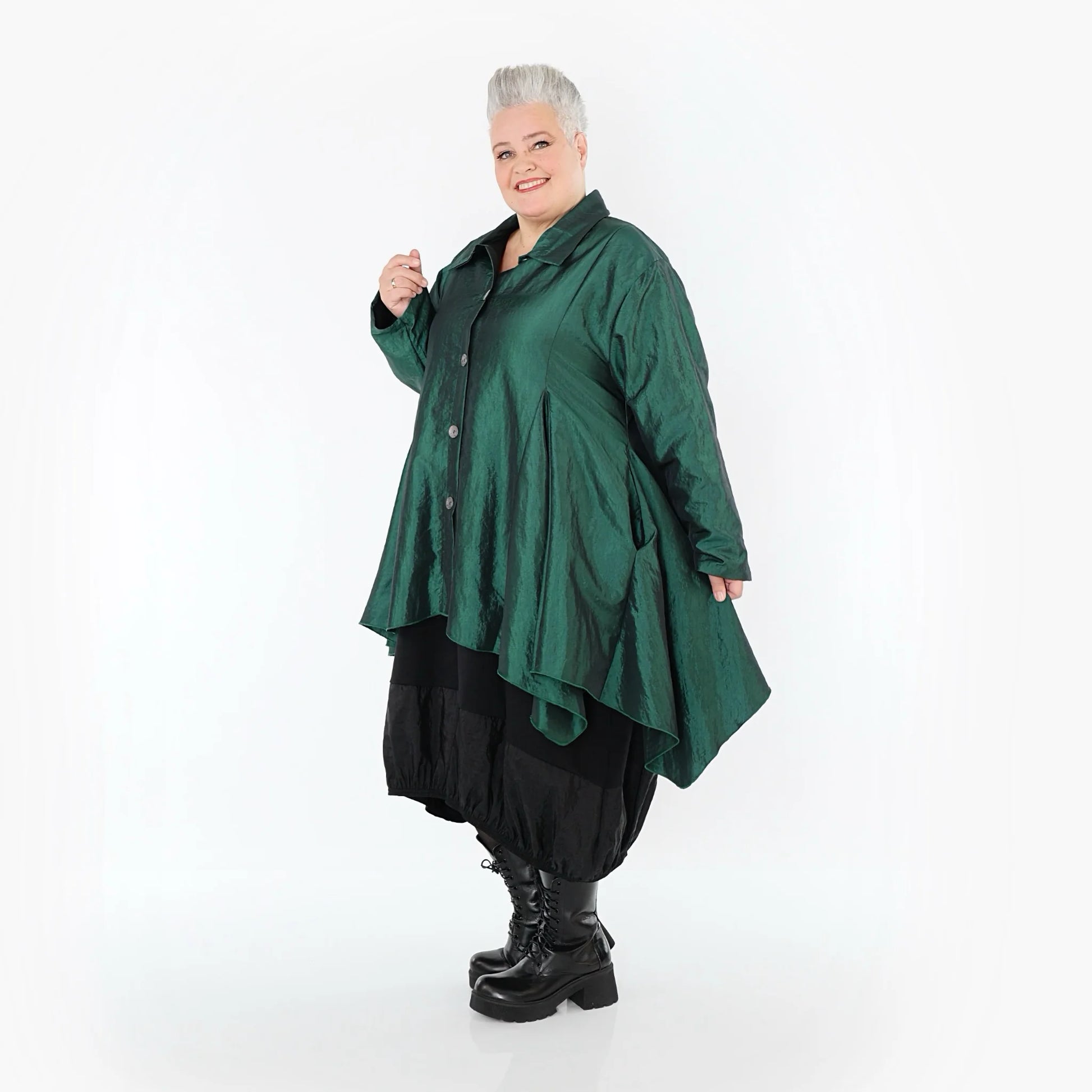  AKH Premium Jacke in Glocken-Form, aus Viskose, P107148, Smaragd, Ausgefallen, Zeitlos