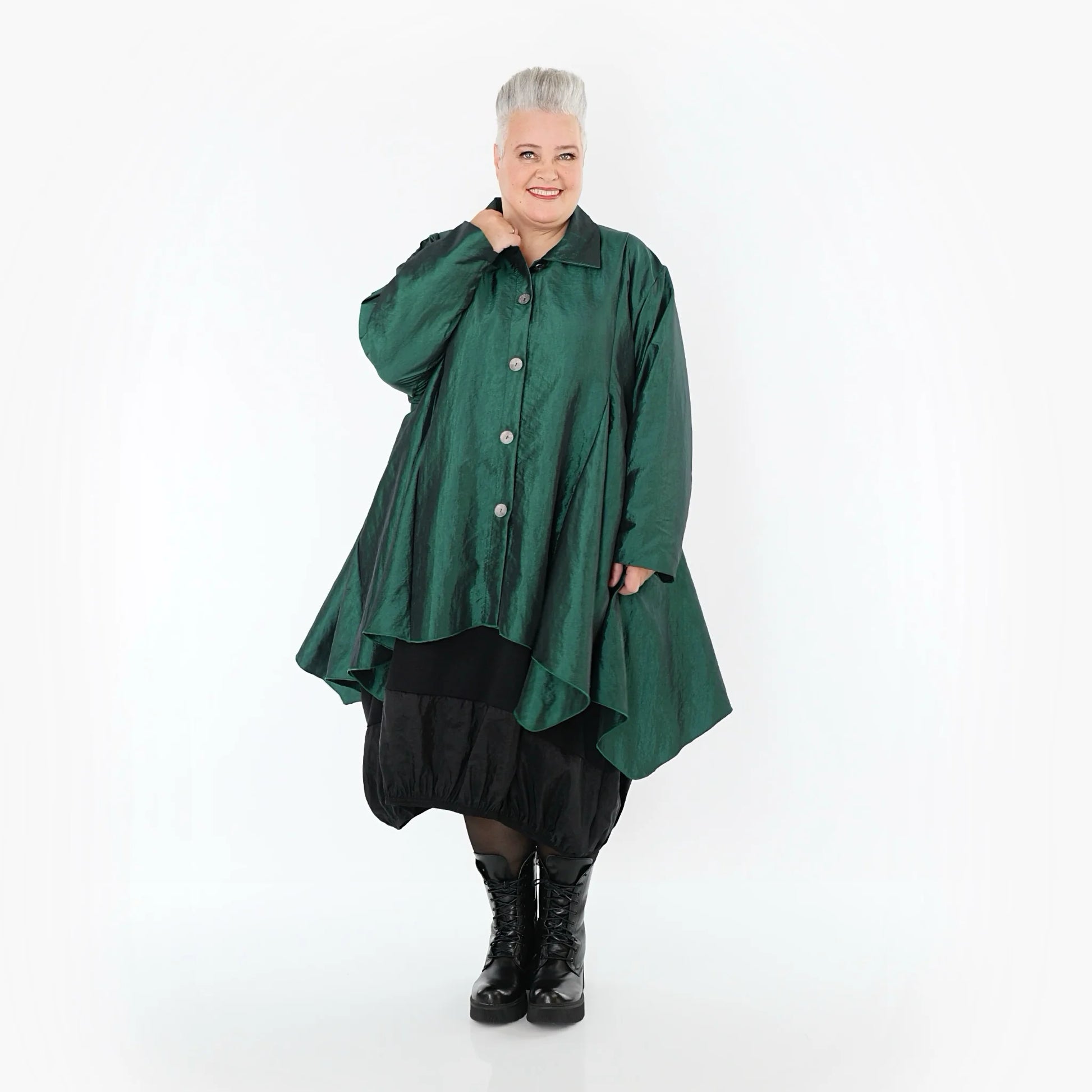  AKH Premium Jacke in Glocken-Form, aus Viskose, P107148, Smaragd, Ausgefallen, Zeitlos