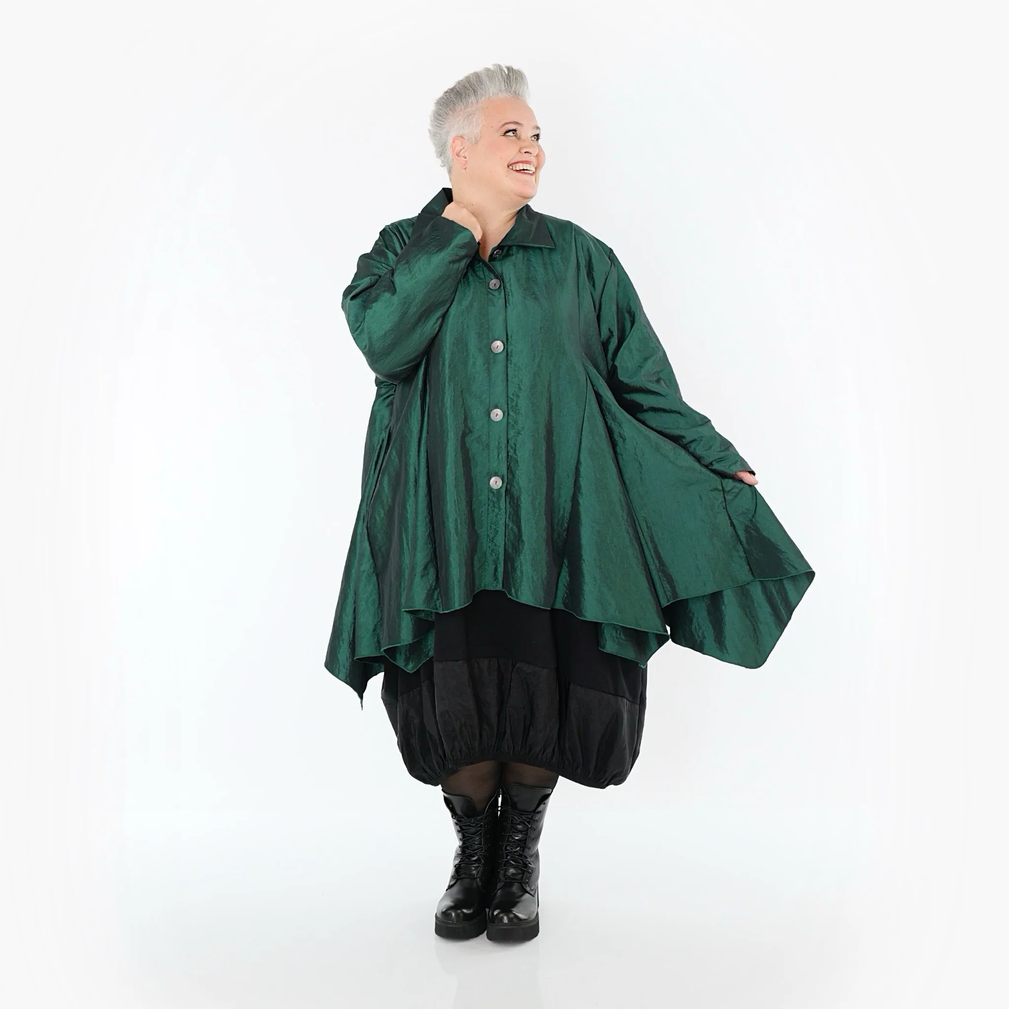  AKH Premium Jacke in Glocken-Form, aus Viskose, P107148, Smaragd, Ausgefallen, Zeitlos