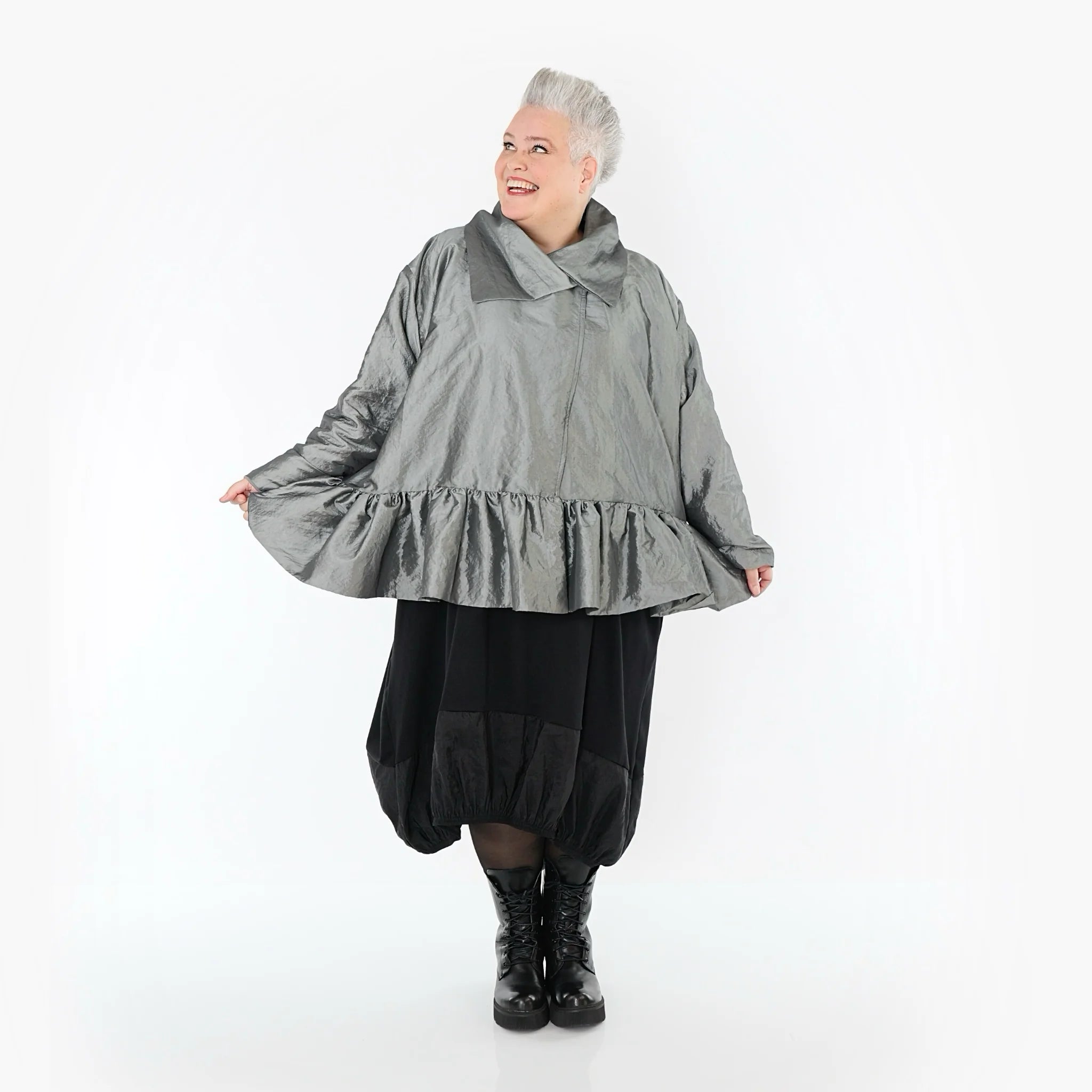  A-Form Jacke von AKH Premium aus Viskose, P107166, Grau, Ausgefallen, Zeitlos, Schick