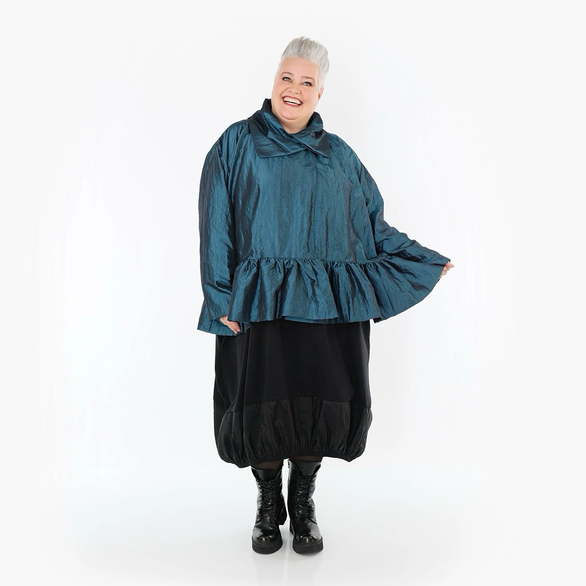  A-Form Jacke von AKH Premium aus Viskose, P107166, Petrol, Ausgefallen, Zeitlos, Schick