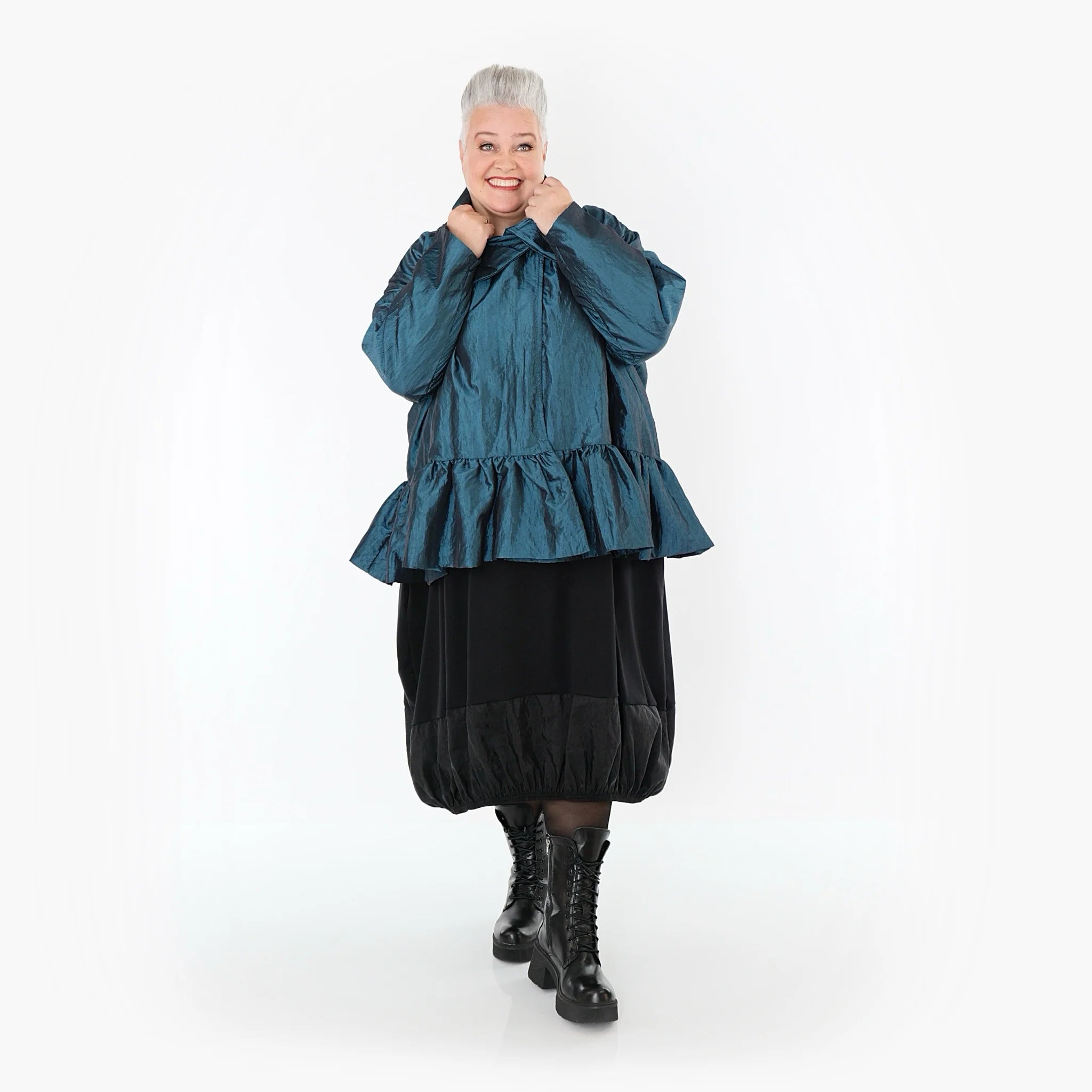  A-Form Jacke von AKH Premium aus Viskose, P107166, Petrol, Ausgefallen, Zeitlos, Schick
