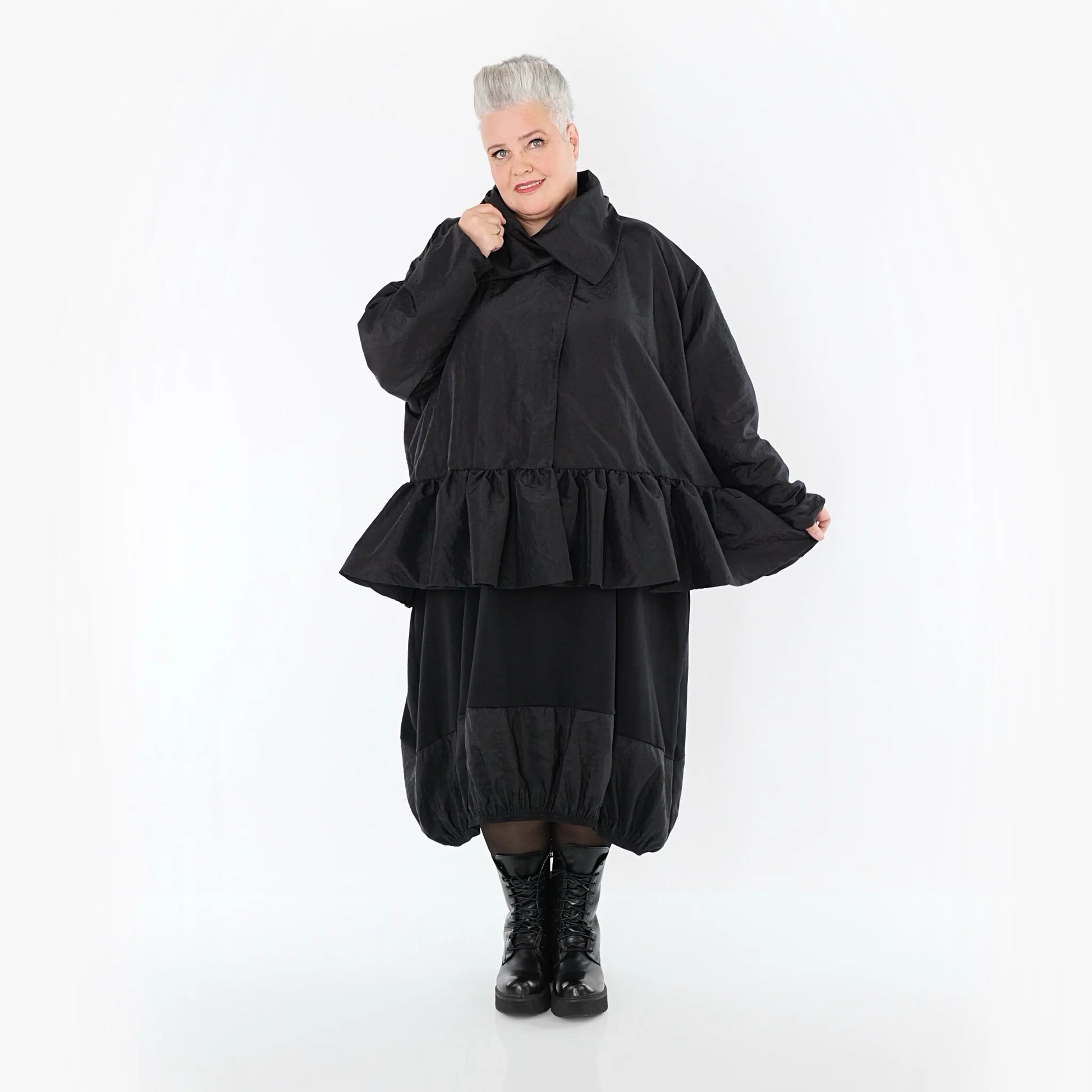  A-Form Jacke von AKH Premium aus Viskose, P107166, Schwarz, Ausgefallen, Zeitlos, Schick