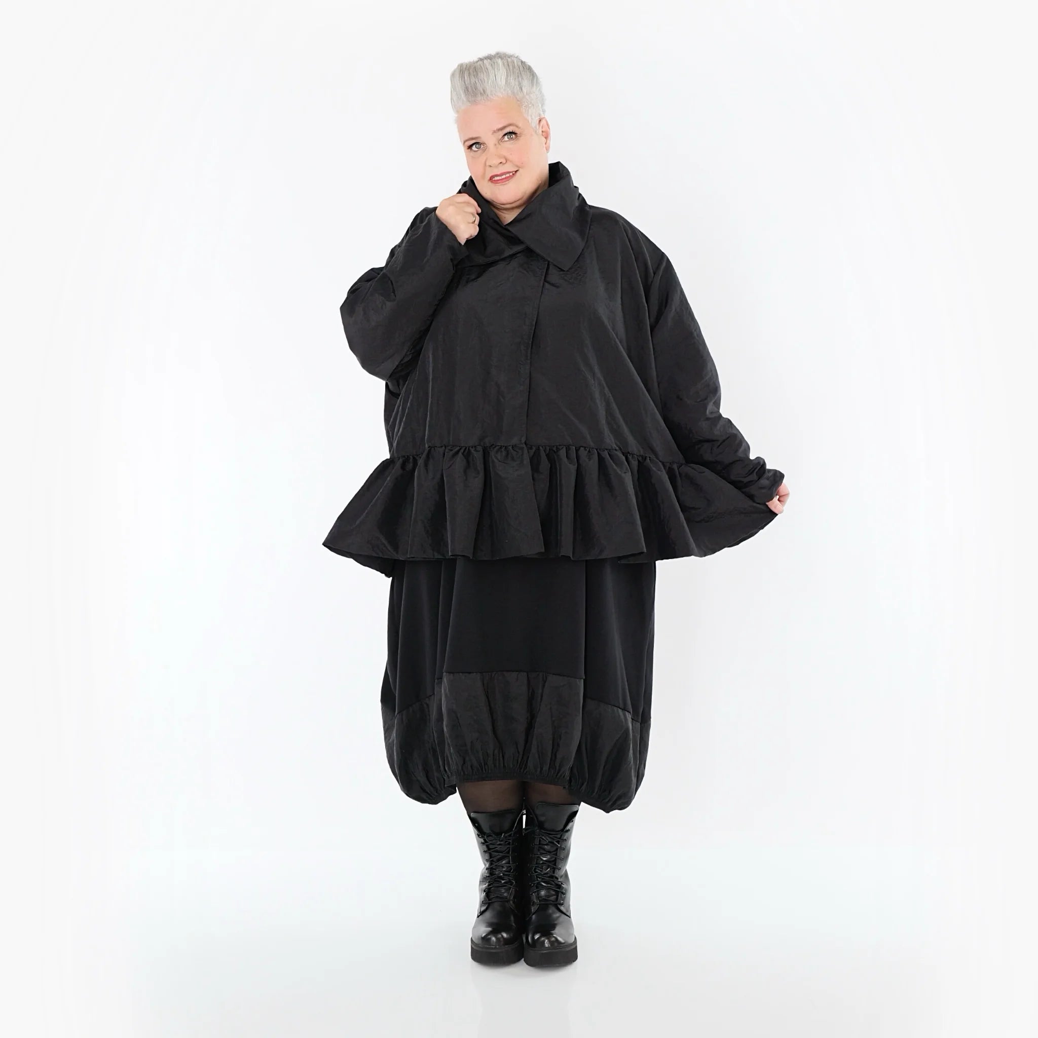  A-Form Jacke von AKH Premium aus Viskose, P107166, Schwarz, Ausgefallen, Zeitlos, Schick