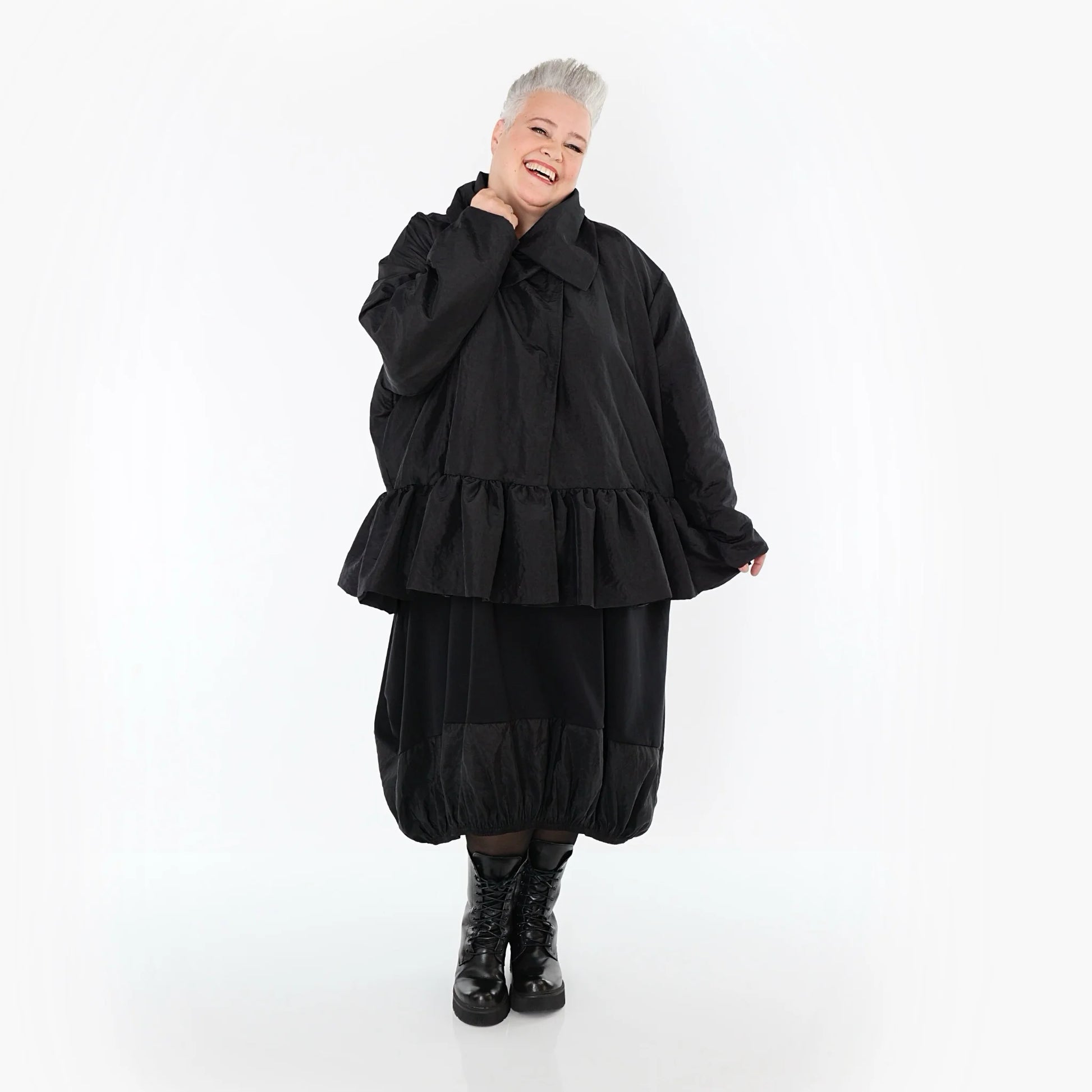  A-Form Jacke von AKH Premium aus Viskose, P107166, Schwarz, Ausgefallen, Zeitlos, Schick