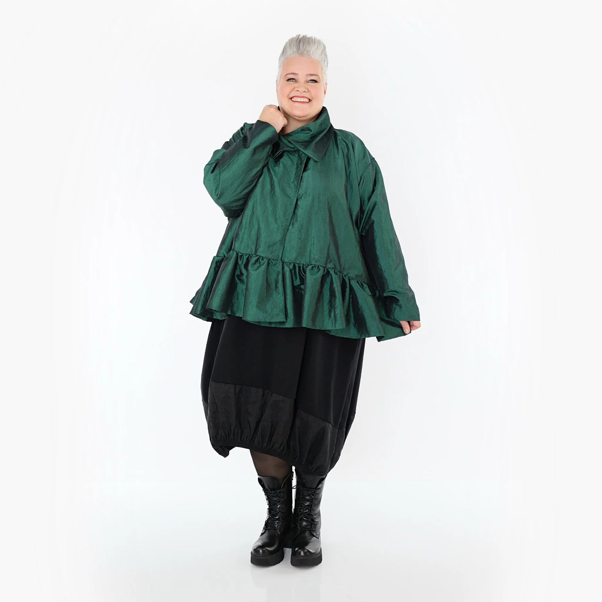  A-Form Jacke von AKH Premium aus Viskose, P107166, Smaragd, Ausgefallen, Zeitlos, Schick