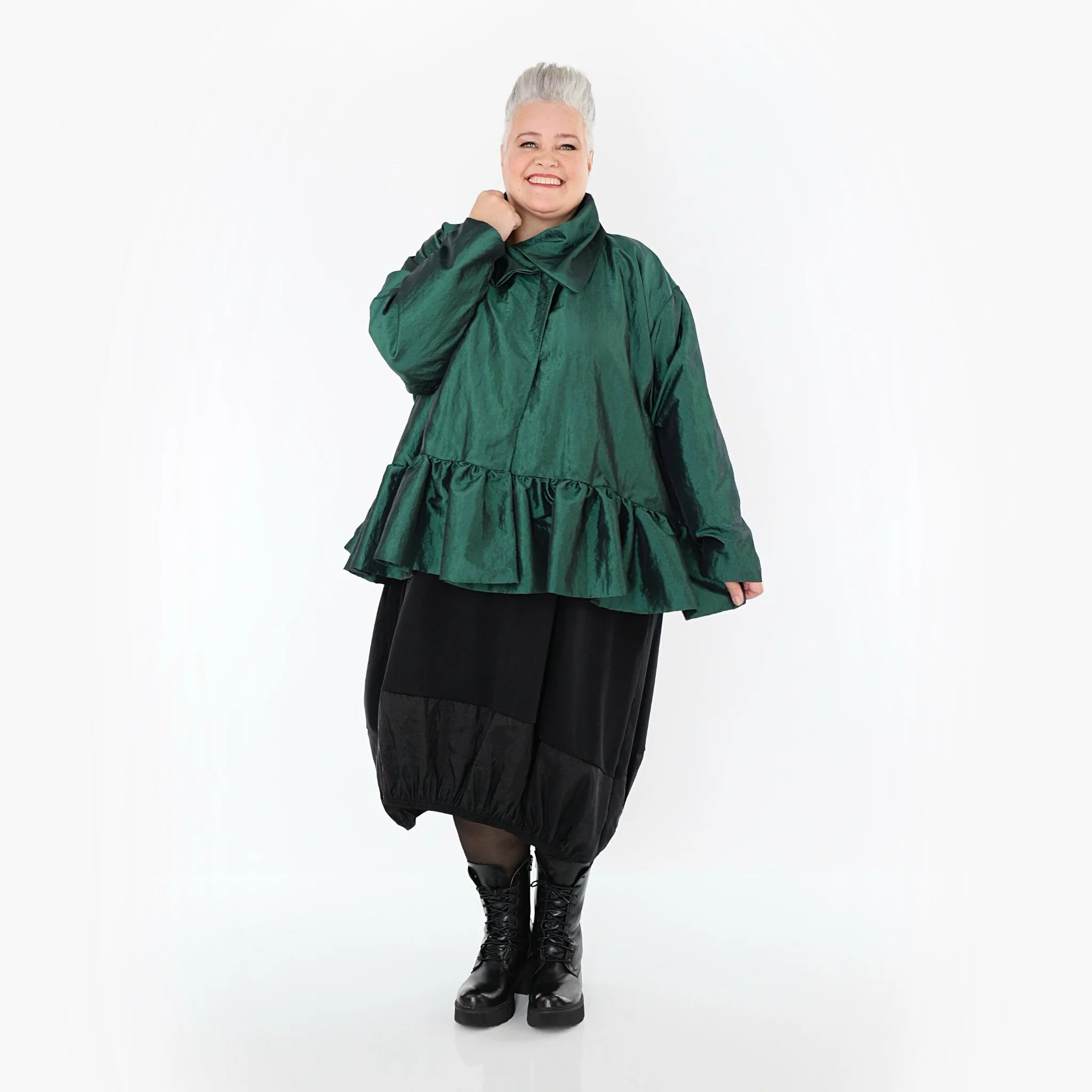  A-Form Jacke von AKH Premium aus Viskose, P107166, Smaragd, Ausgefallen, Zeitlos, Schick