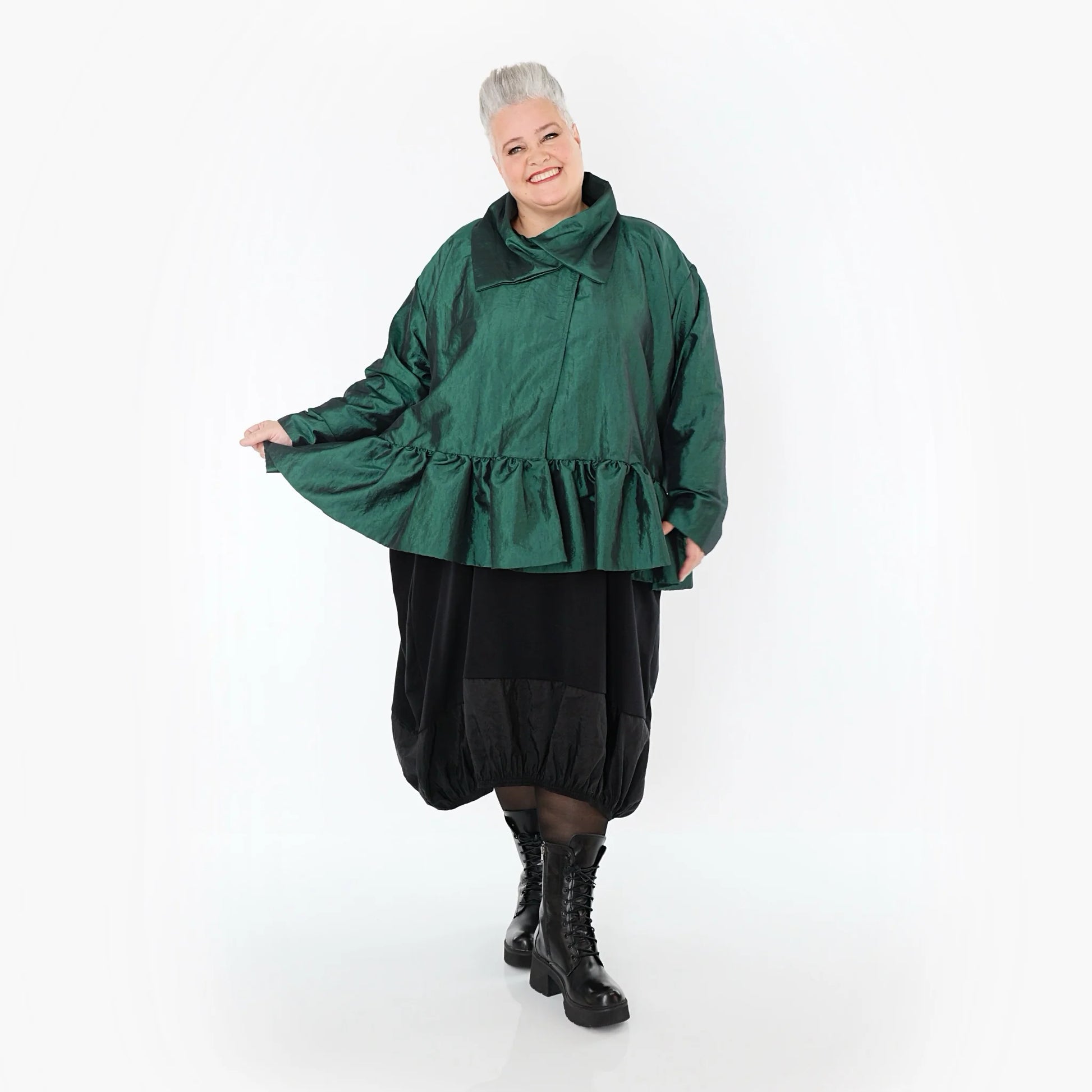  A-Form Jacke von AKH Premium aus Viskose, P107166, Smaragd, Ausgefallen, Zeitlos, Schick