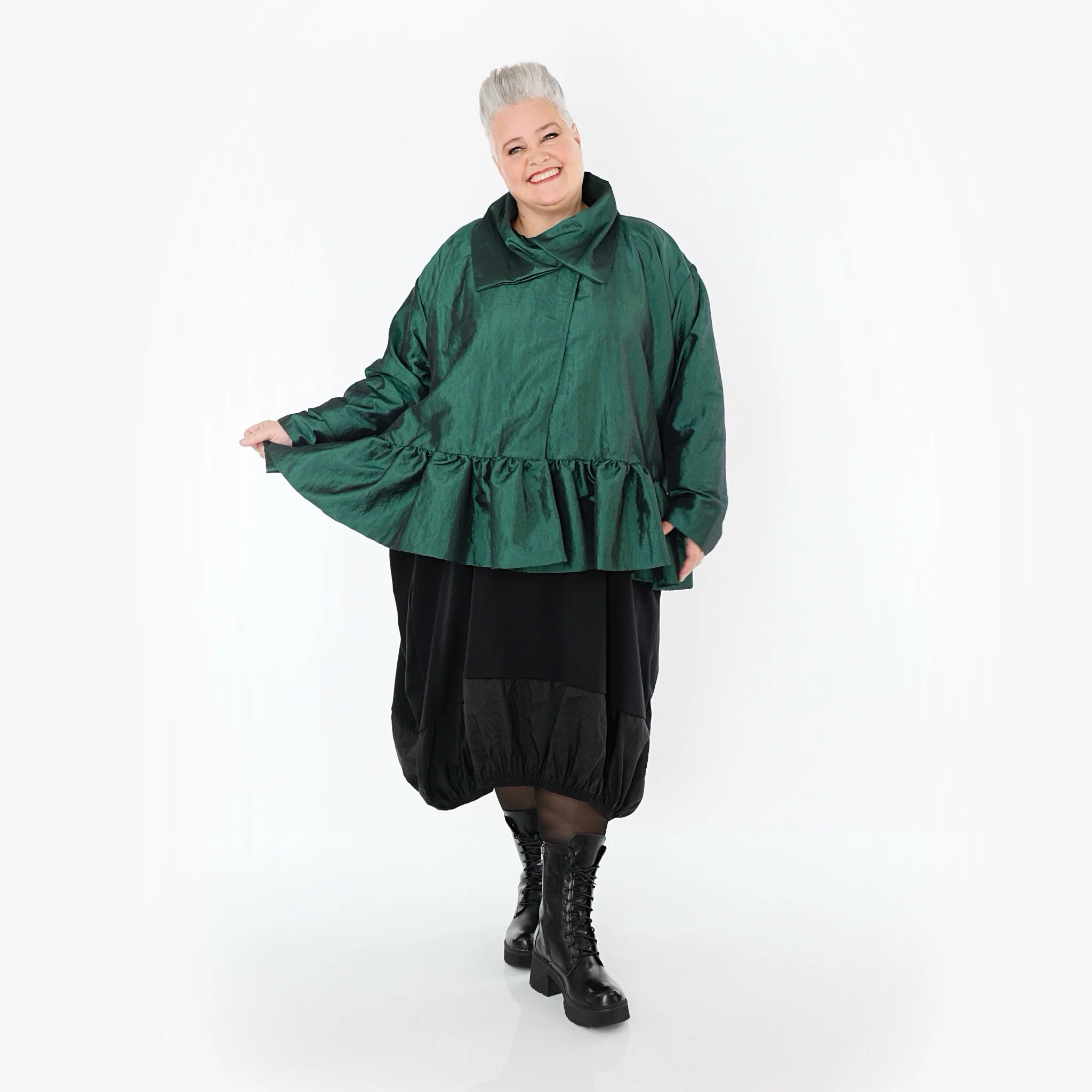  A-Form Jacke von AKH Premium aus Viskose, P107166, Smaragd, Ausgefallen, Zeitlos, Schick