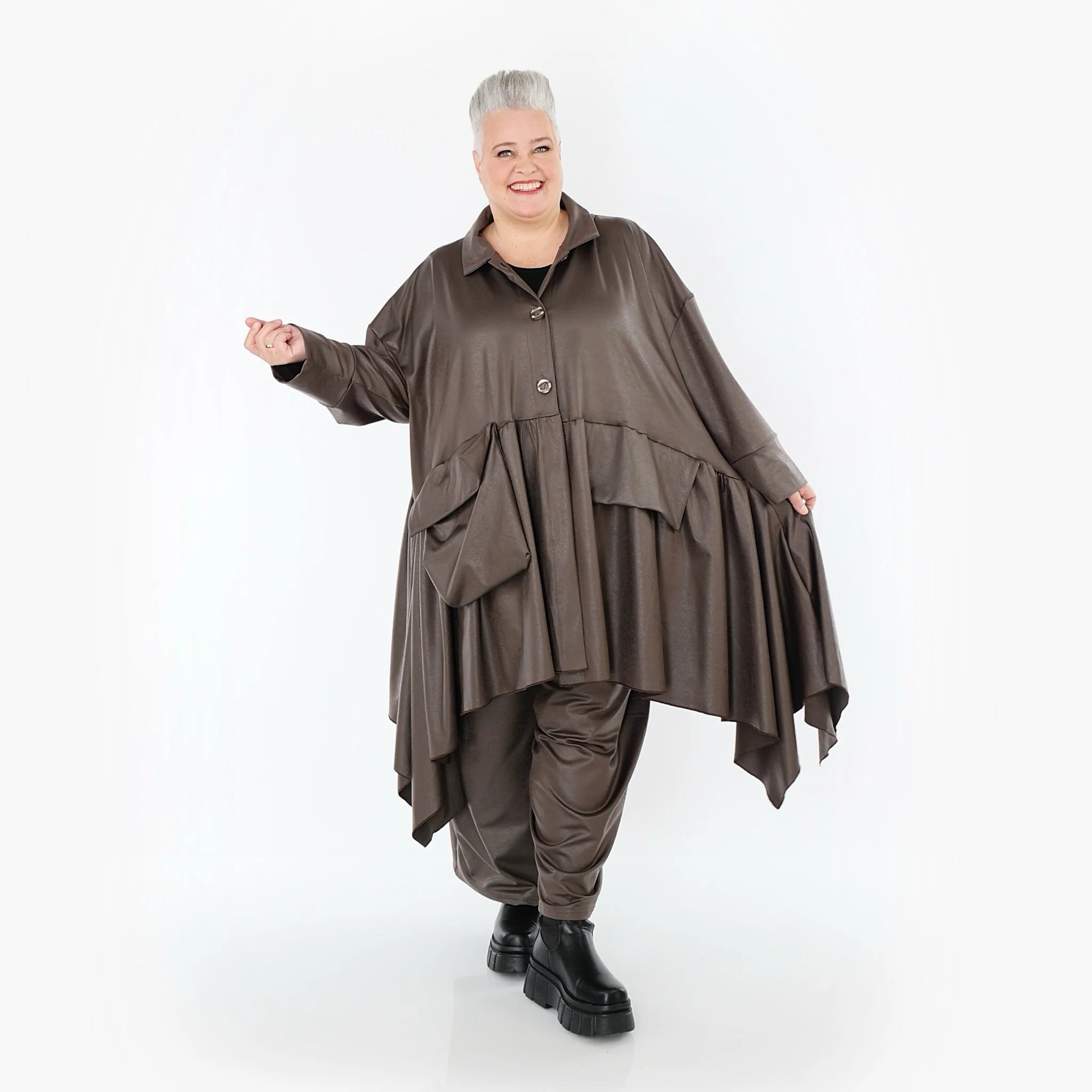  A-Form Jacke von AKH Premium aus Materialmix, P1027.7147, Braun, Ausgefallen, Zeitlos