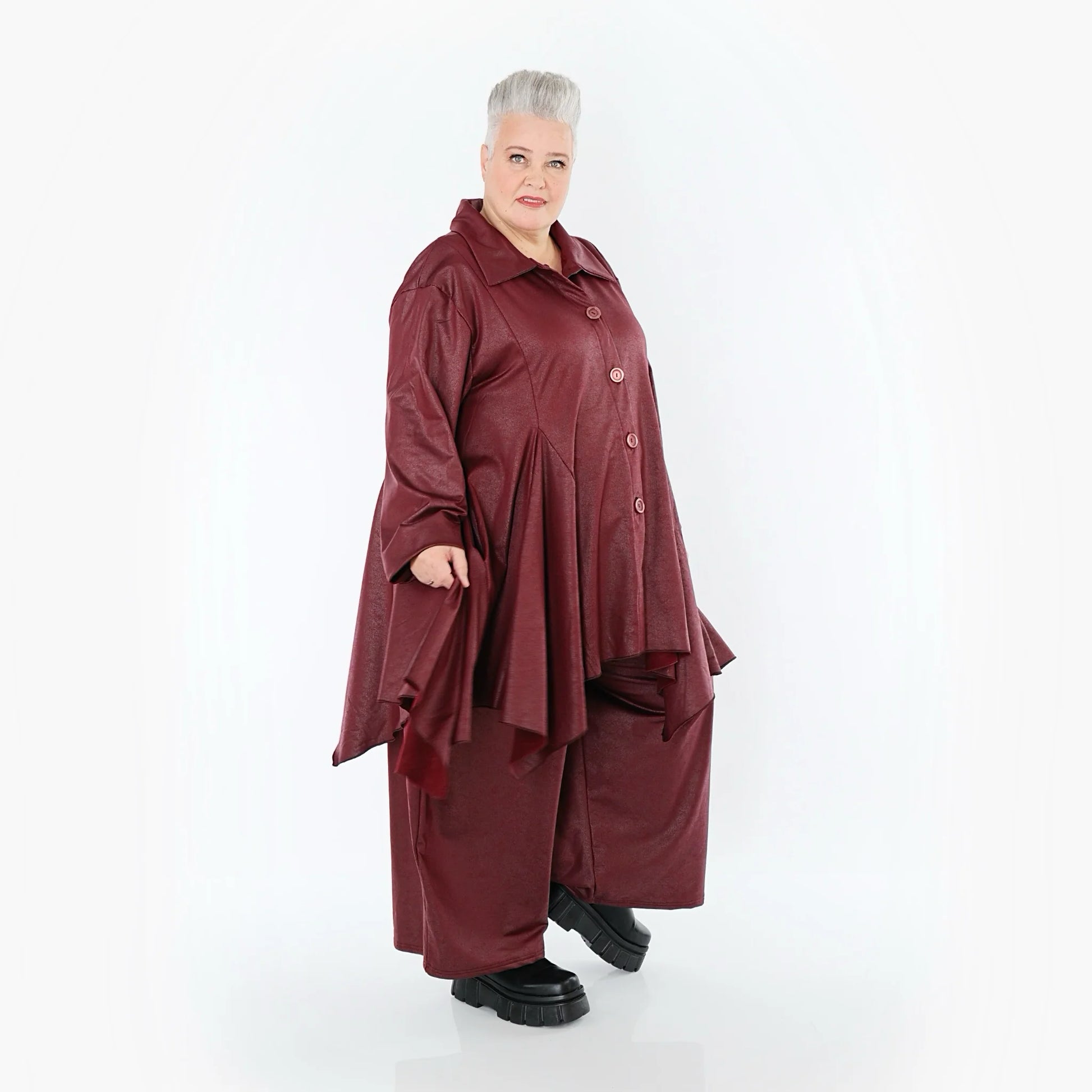  AKH Premium Jacke in Glocken-Form, aus Materialmix, P1027.7148, Weinrot, Ausgefallen