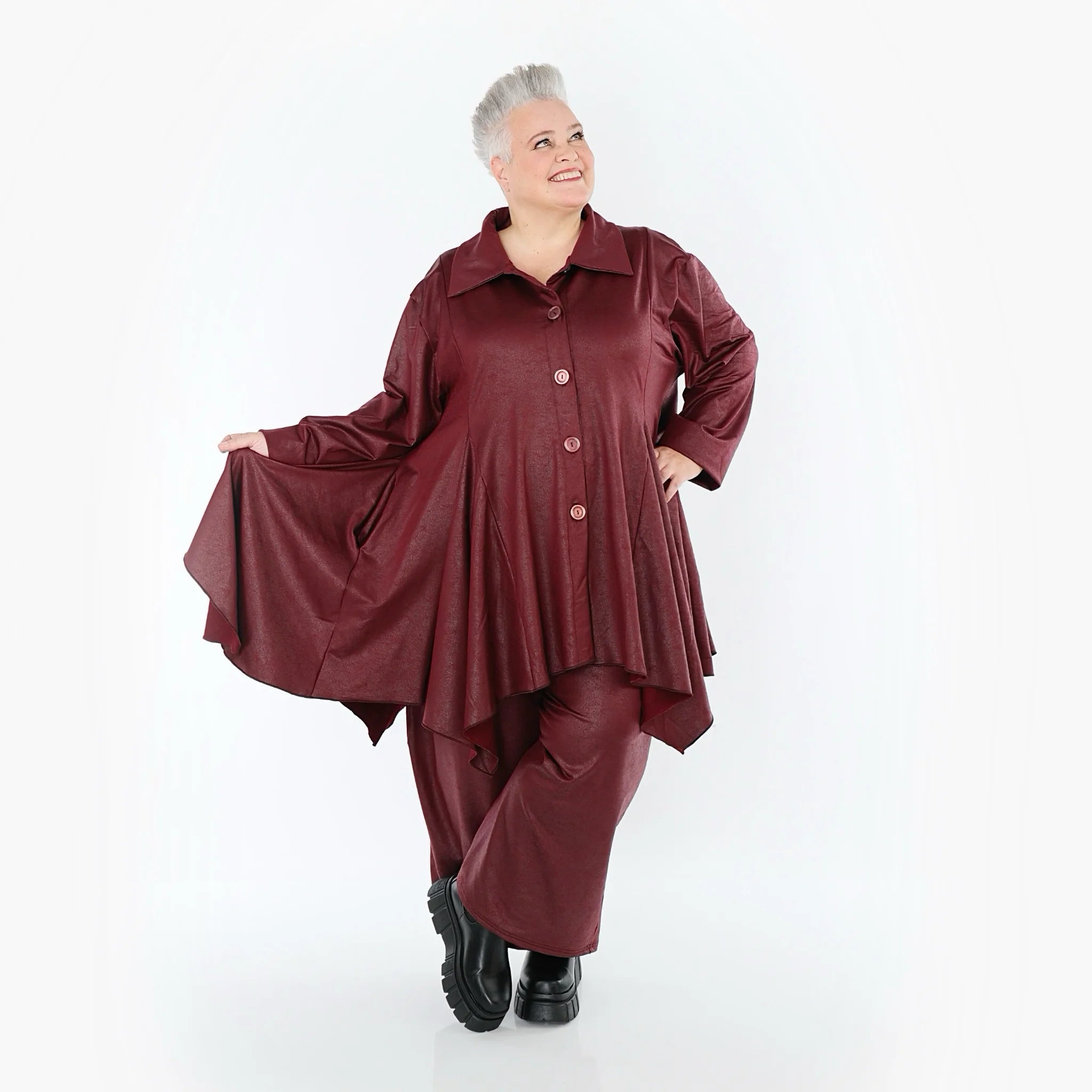  AKH Premium Jacke in Glocken-Form, aus Materialmix, P1027.7148, Weinrot, Ausgefallen