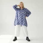  A-Form Bluse von AKH Fashion aus Baumwolle, 1504.07010, Blau/Weiß/Silber, ZickZack, Schick