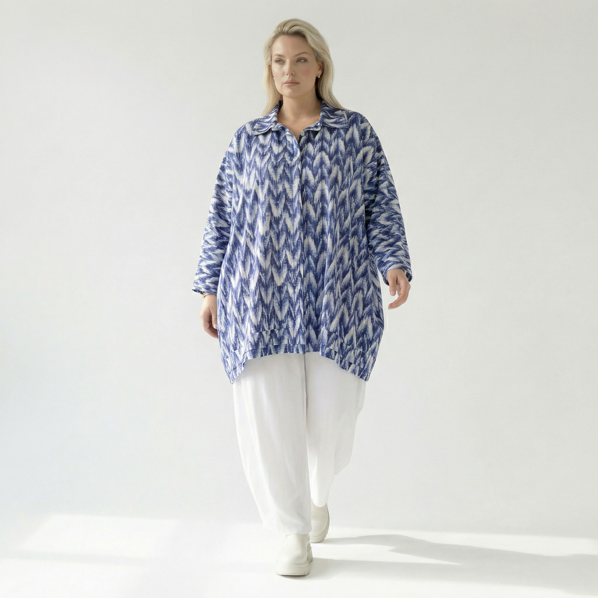  A-Form Bluse von AKH Fashion aus Baumwolle, 1504.07110, Blau/Weiß/Silber, ZickZack, Schick