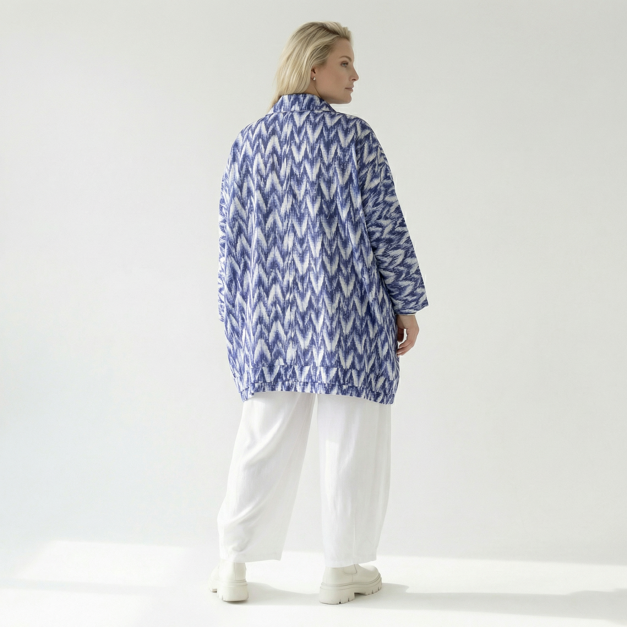  A-Form Bluse von AKH Fashion aus Baumwolle, 1504.07110, Blau/Weiß/Silber, ZickZack, Schick