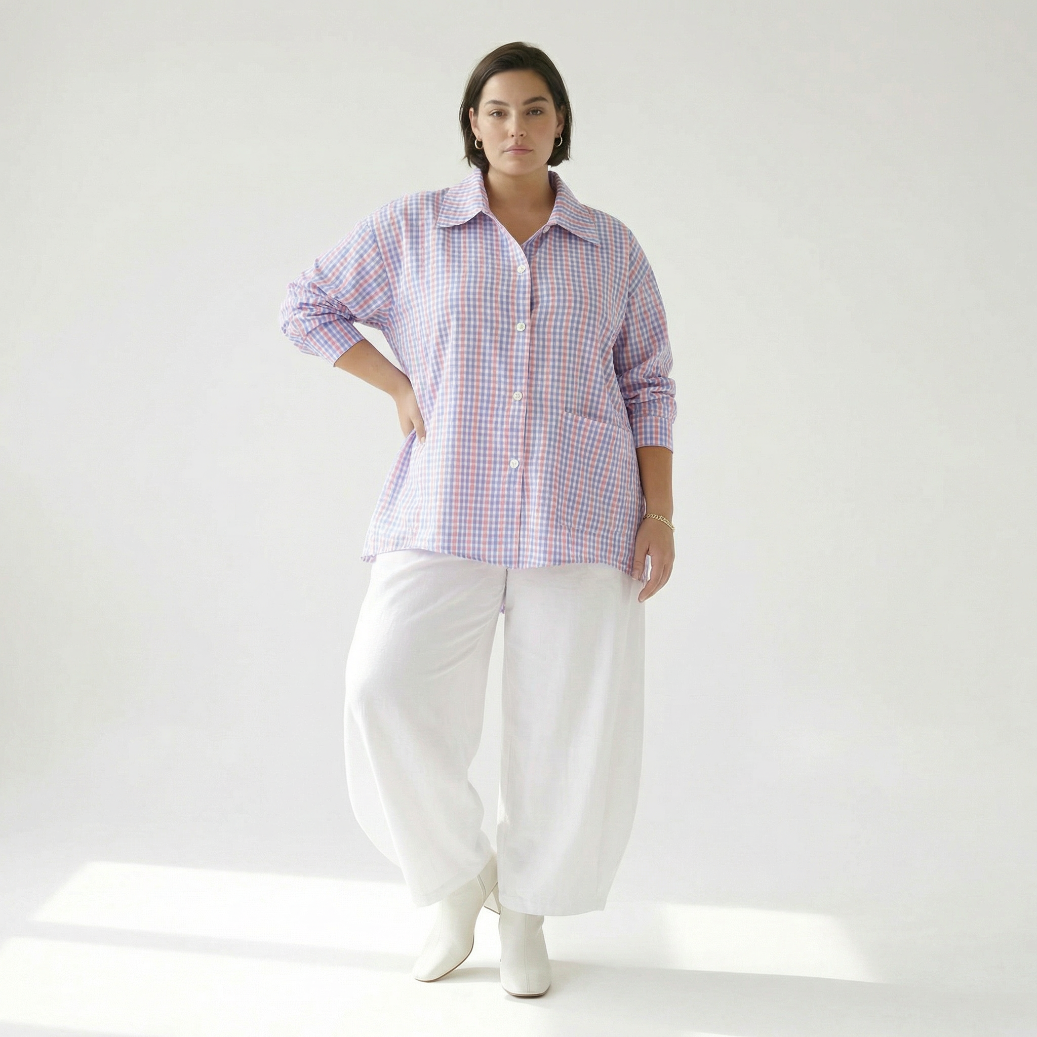  A-Form Bluse von AKH Fashion aus Baumwolle, 1505.07095, Blau/Weiß/Pink, Vichy-Karo, Schick