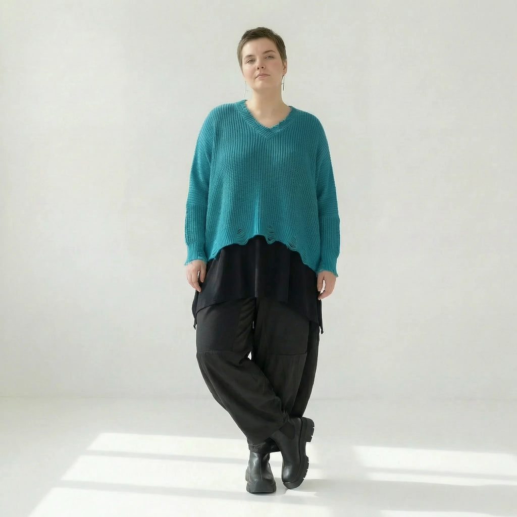  AKH Premium Überwurf in kastiger Form, aus Baumwolle, P1032.2602, AquaBlau, Ausgefallen