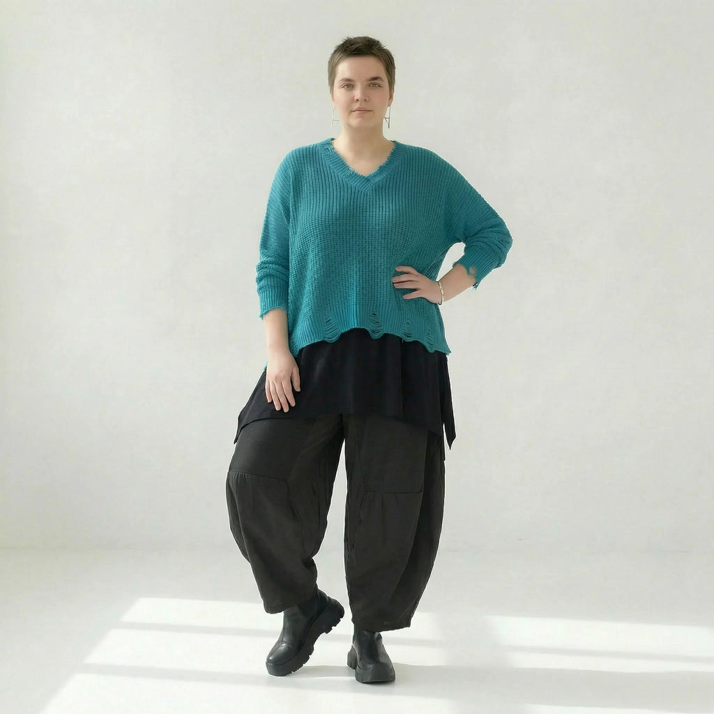  AKH Premium Überwurf in kastiger Form, aus Baumwolle, P1032.2602, AquaBlau, Ausgefallen