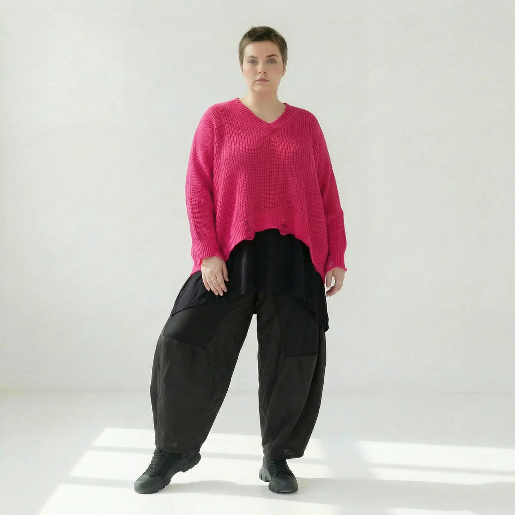  AKH Premium Überwurf in kastiger Form, aus Baumwolle, P1032.2602, Fuchsia, Ausgefallen