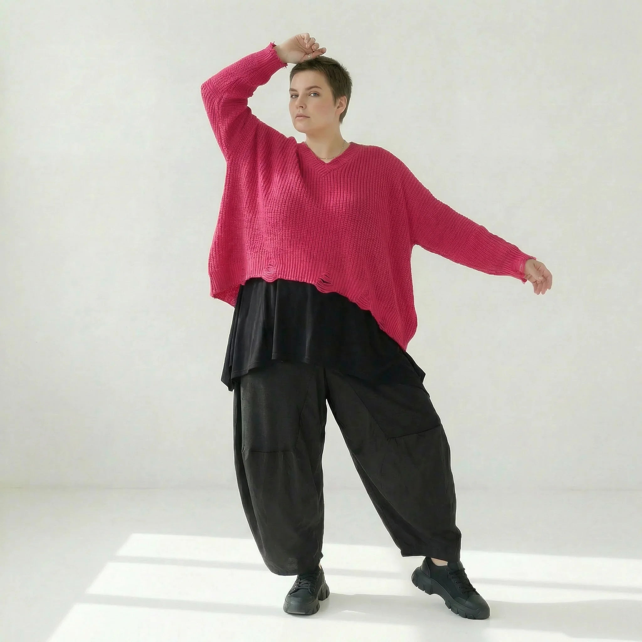  AKH Premium Überwurf in kastiger Form, aus Baumwolle, P1032.2602, Fuchsia, Ausgefallen