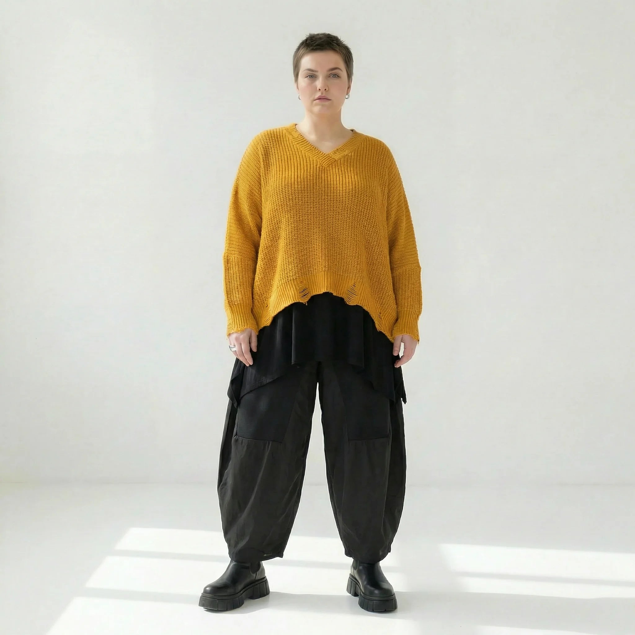  AKH Premium Überwurf in kastiger Form, aus Baumwolle, P1032.2602, Gelb, Ausgefallen