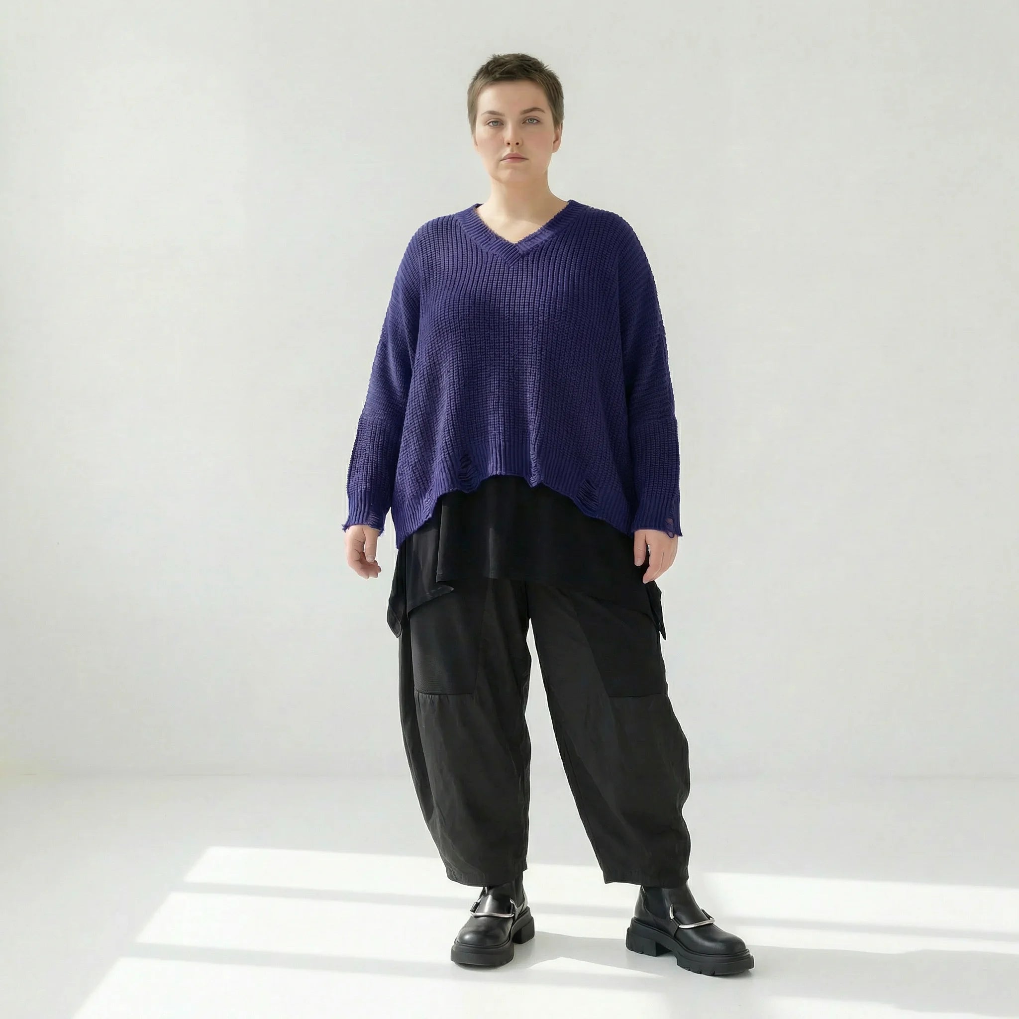  AKH Premium Überwurf in kastiger Form, aus Baumwolle, P1032.2602, Lila, Ausgefallen