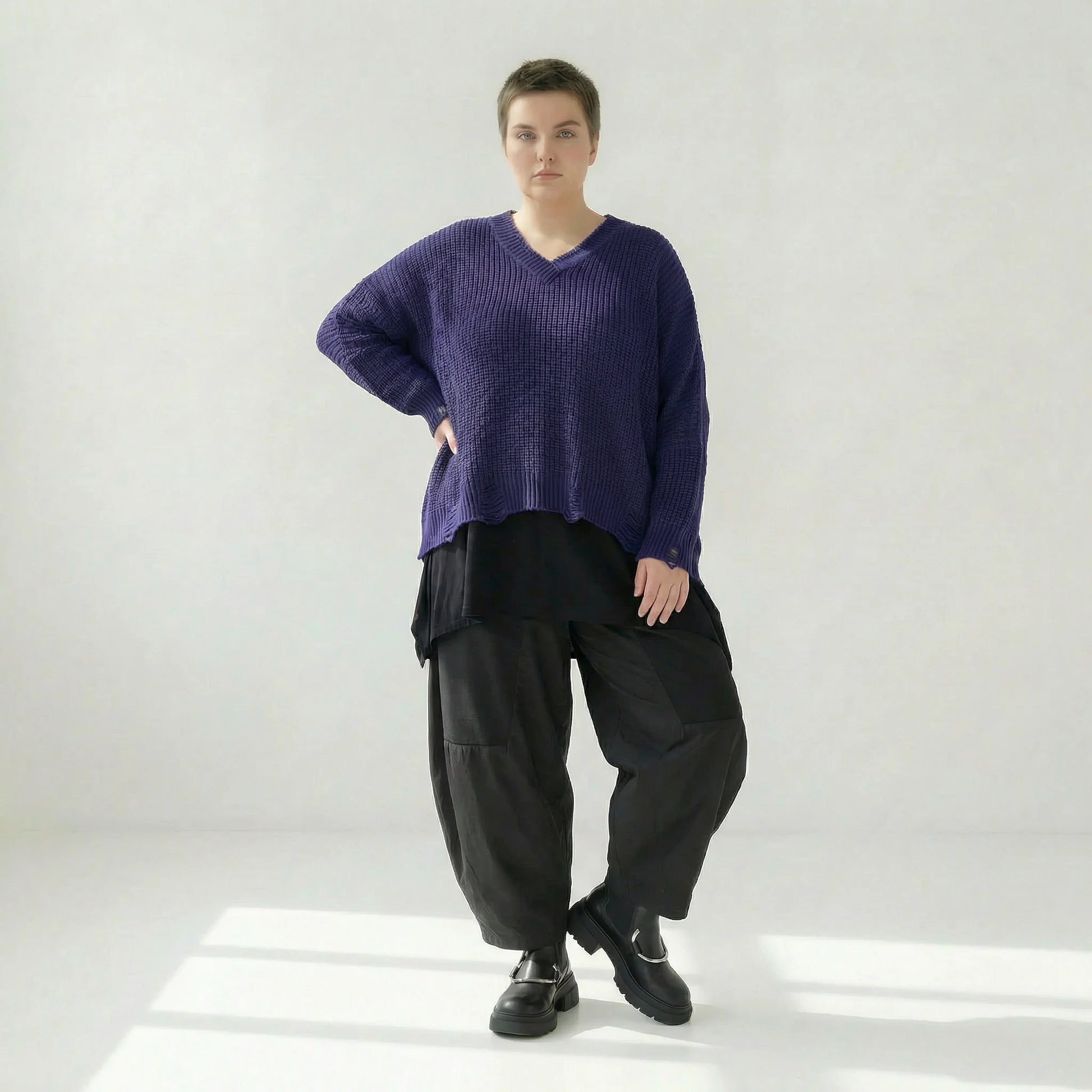  AKH Premium Überwurf in kastiger Form, aus Baumwolle, P1032.2602, Lila, Ausgefallen