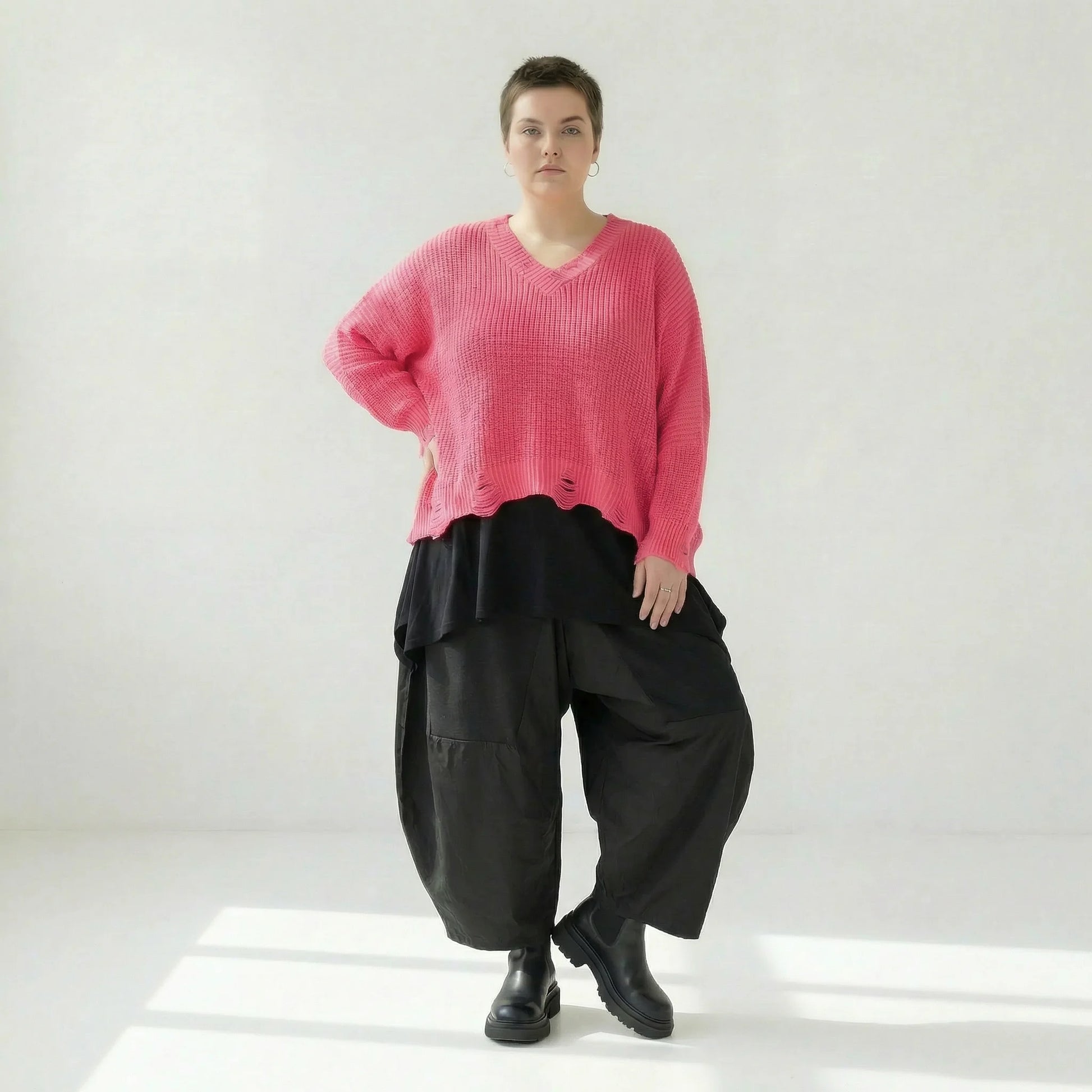  AKH Premium Überwurf in kastiger Form, aus Baumwolle, P1032.2602, Rosa, Ausgefallen