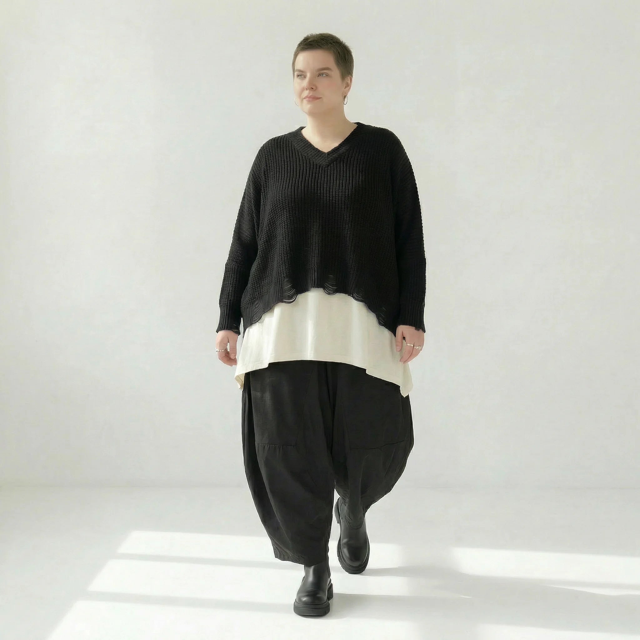  AKH Premium Überwurf in kastiger Form, aus Baumwolle, P1032.2602, Schwarz, Ausgefallen