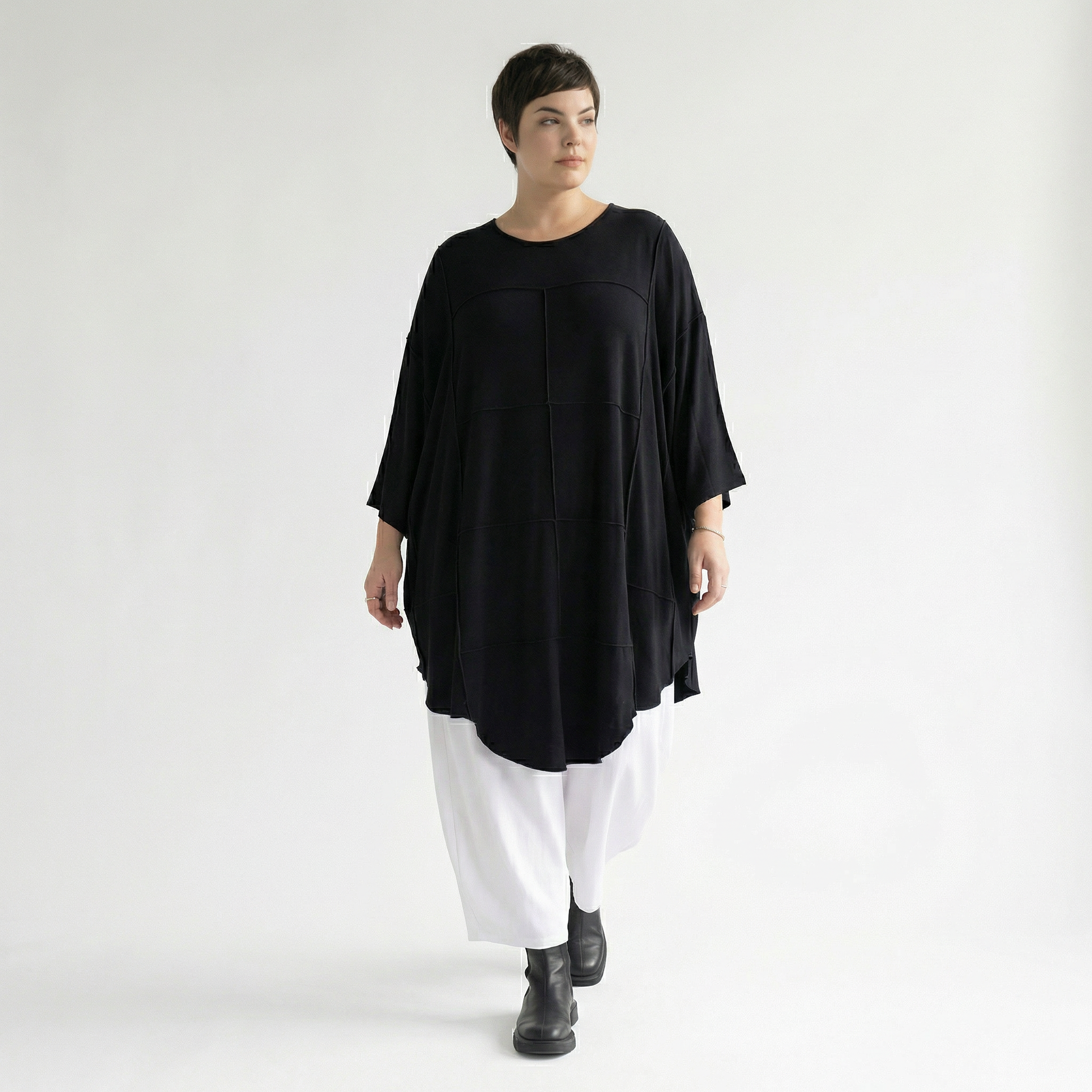  AKH Fashion Bigshirt in gerundeter Form, aus Viskose, 1233.06515, Schwarz, Ausgefallen
